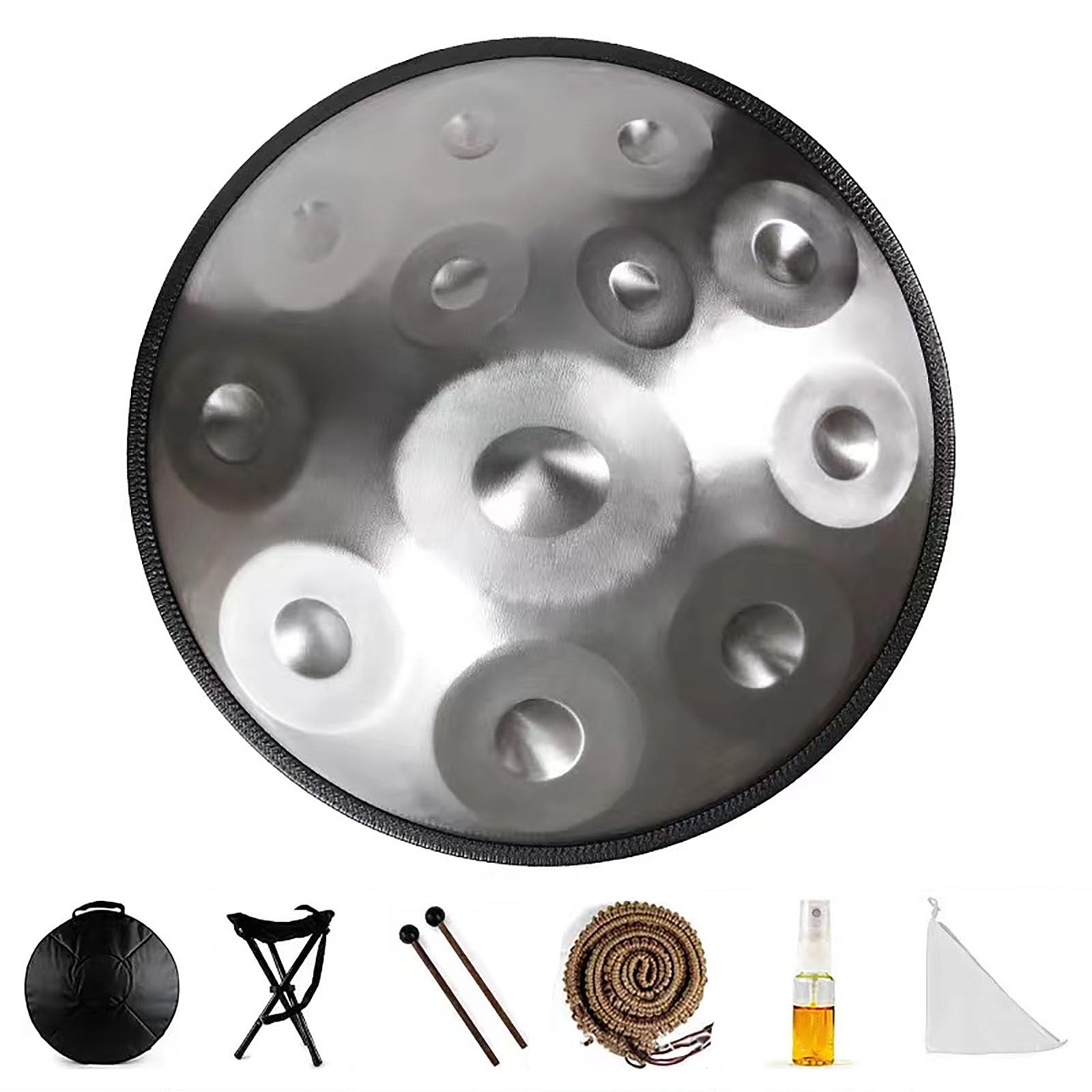 Instrument De Tambour à Main Avancé, Instrument De Tambour à Main Mineur En Ré De 22 Pouces Pour Adultes, Percussion à Tambour En Acier De 12 Notes Pour Le Camping, La Méditation, Le Yoga silver