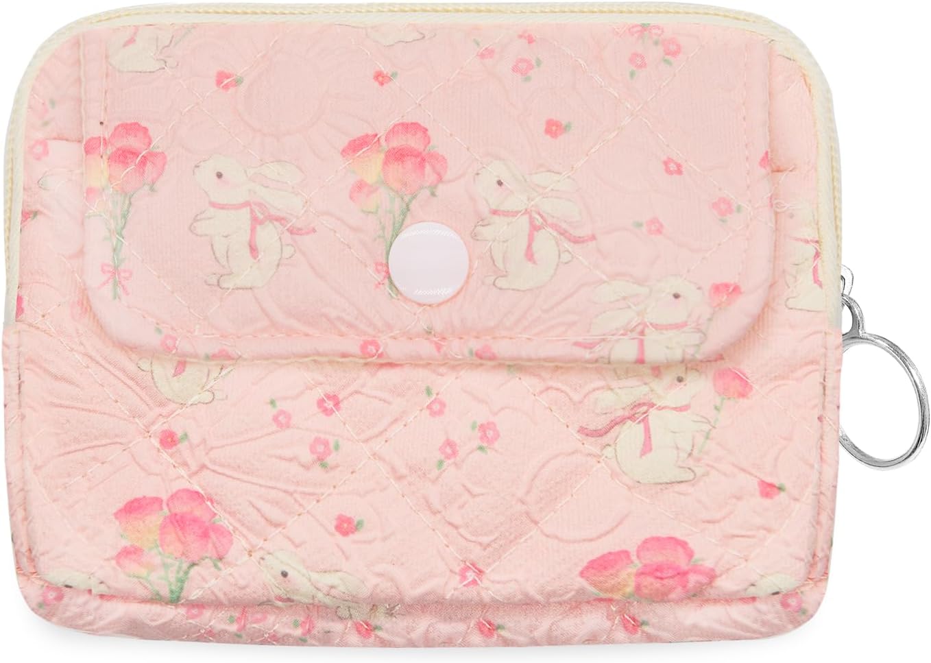 LJCZKA Cotton Quilted Coin Purse for Women, Small Cute Storage Bag with Zipper, Kawaii Mini Coin Pouch with Keyring for Kids