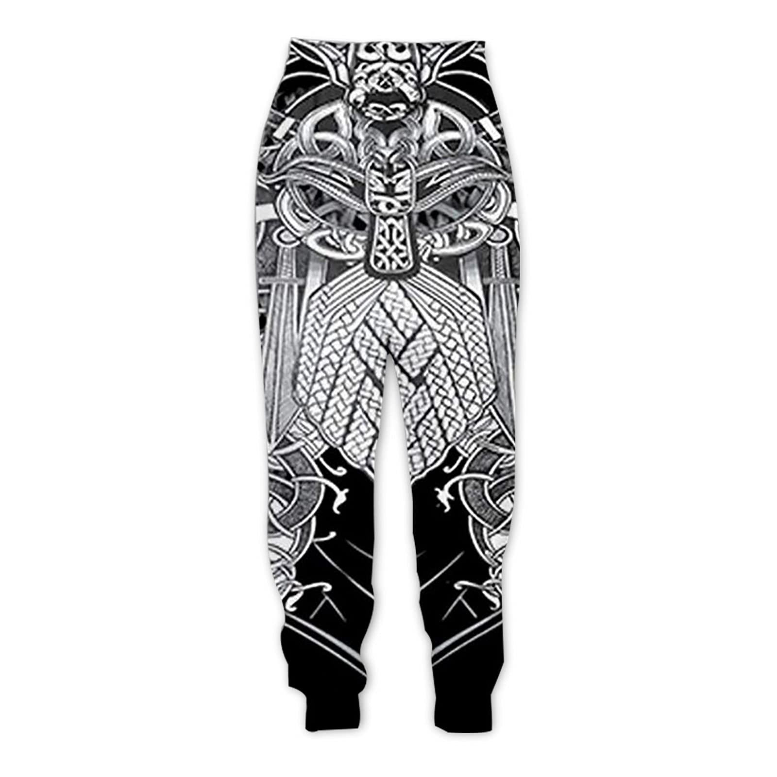 Pantalones de Pierna Ancha Vikingos Unisex Pantalones de chándal de mitología nórdica Pantalones Harem de Odin Fenrir Pantalones de Cintura elástica Hugin Munin