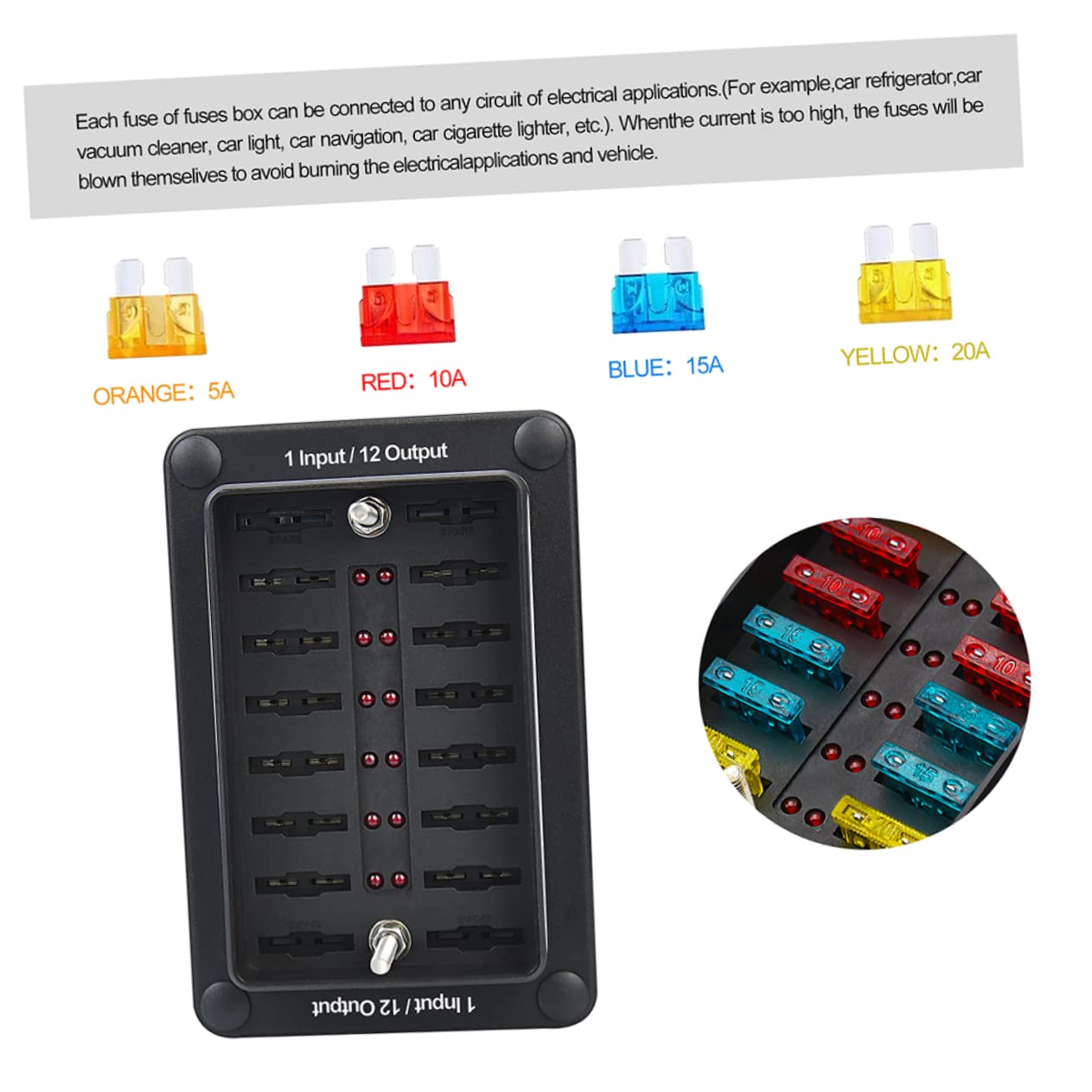 ULTECHNOVO Caja de Fusibles para Coche Bloque de Fusibles Marino Portafusibles de Distribución de Terminales de Batería Adecuado para Camper y Automóvil