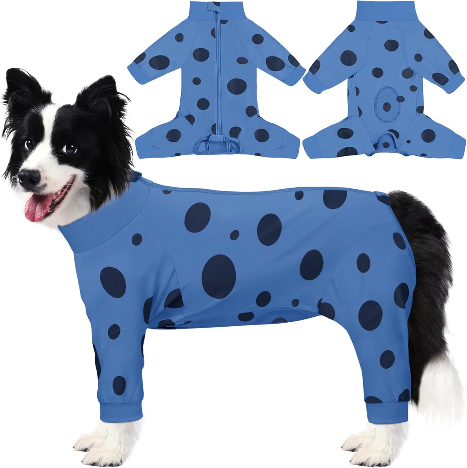 Dog Surgery Suit Long Sleeve, Dog Recovery Suit Female Male with Zipper Closure Post Spay, Neuter, Dog Onesie Shedding Suit Full Coverage Bodysuit (Blue, L) Large Blue
