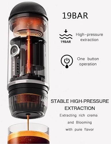 Miniatura 3 de Cafetera espresso portátil, cafetera eléctrica Expresso autocalentable, funciona con pilas, presión de 19 bares, cafetera con café molido y cápsula