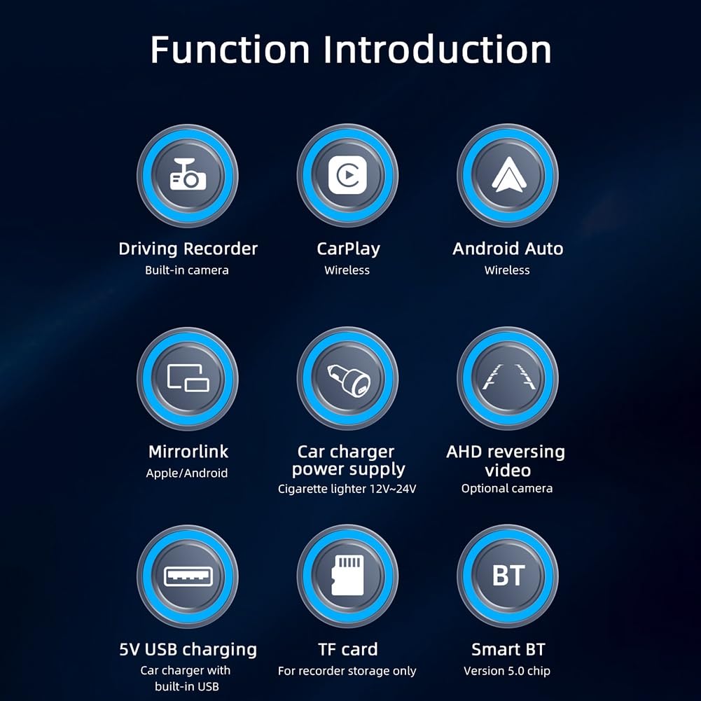 Écran Portable GPS de 10,26 Pouces avec Lecteur MP5 Bluetooth pour Voiture, Carplay sans, Enregistreur de Conduite et Prise en Charge 4K.