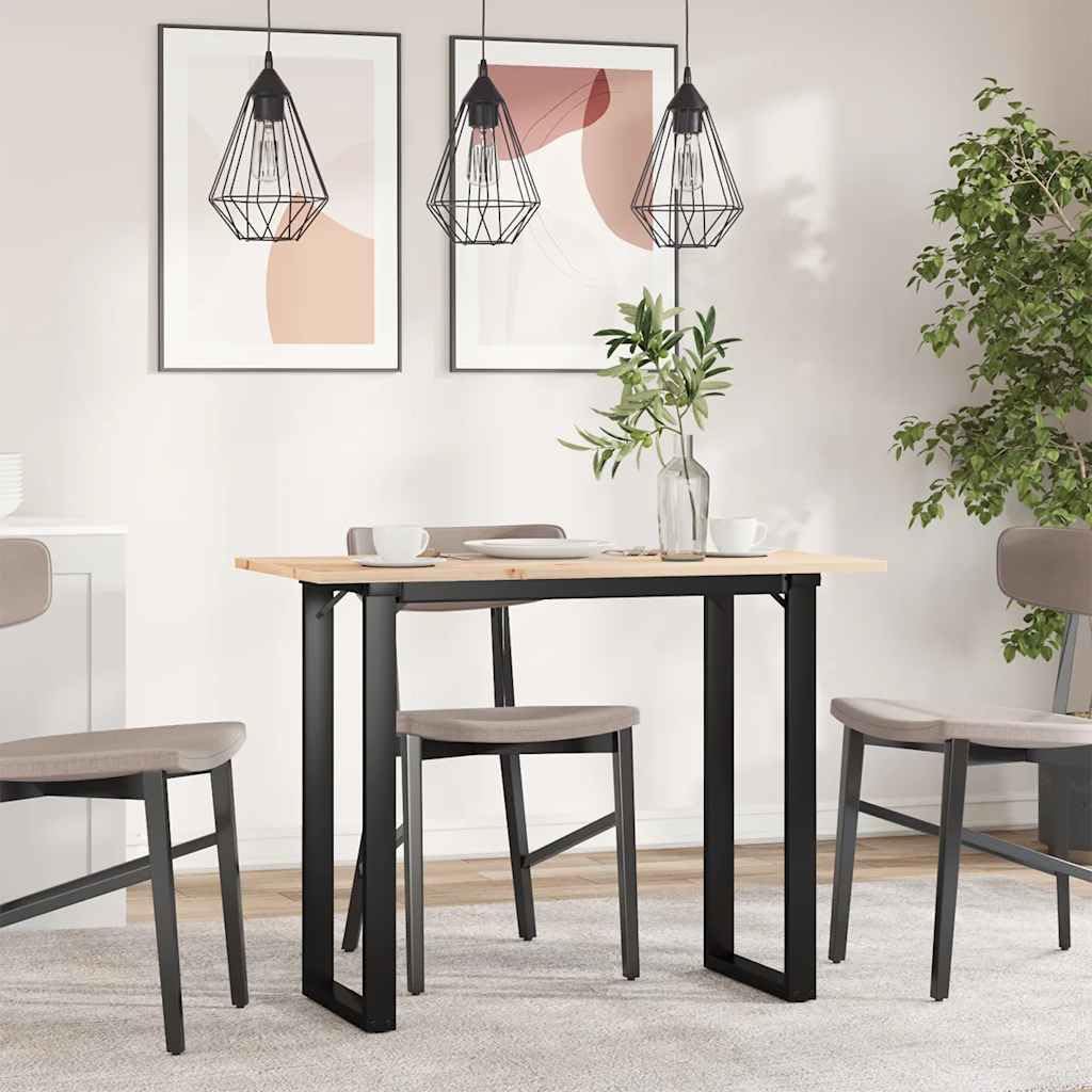 Tavolo da Pranzo in Legno Massello Pino e Acciaio 100x50 cm | Tavolo industrial per cucina e soggiorno con piano in legno naturale rustico e stabile struttura in acciaio a O.