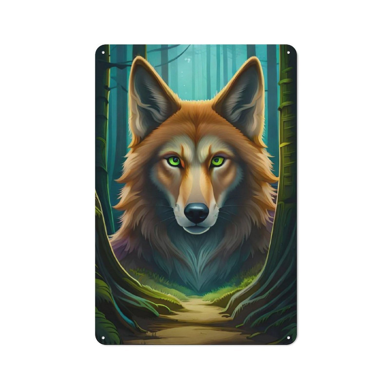 Junmoney Fantasy Wolf Portrait Retro-Style Metal Plaque 30X20cm For Garage Or Workshop, For Garage, Workshop And Man Cave Decoration
