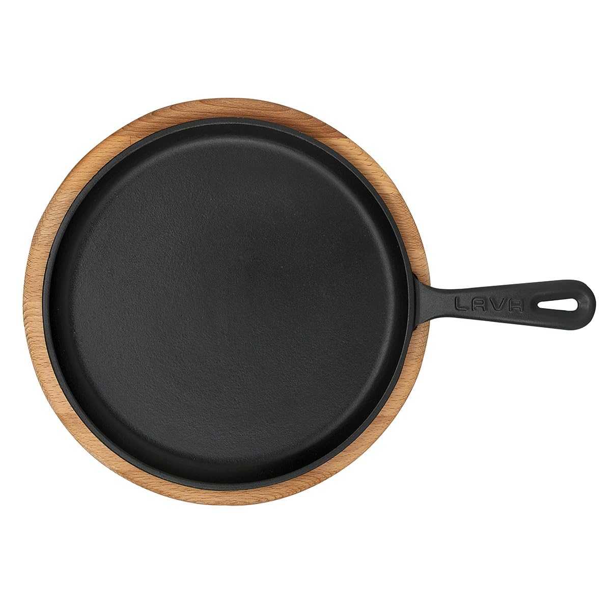 Lava Cast Crepes/Pizza/Pfannkuchen Pfanne rund mit Metallgriff und Holzunterlage, 26cm
