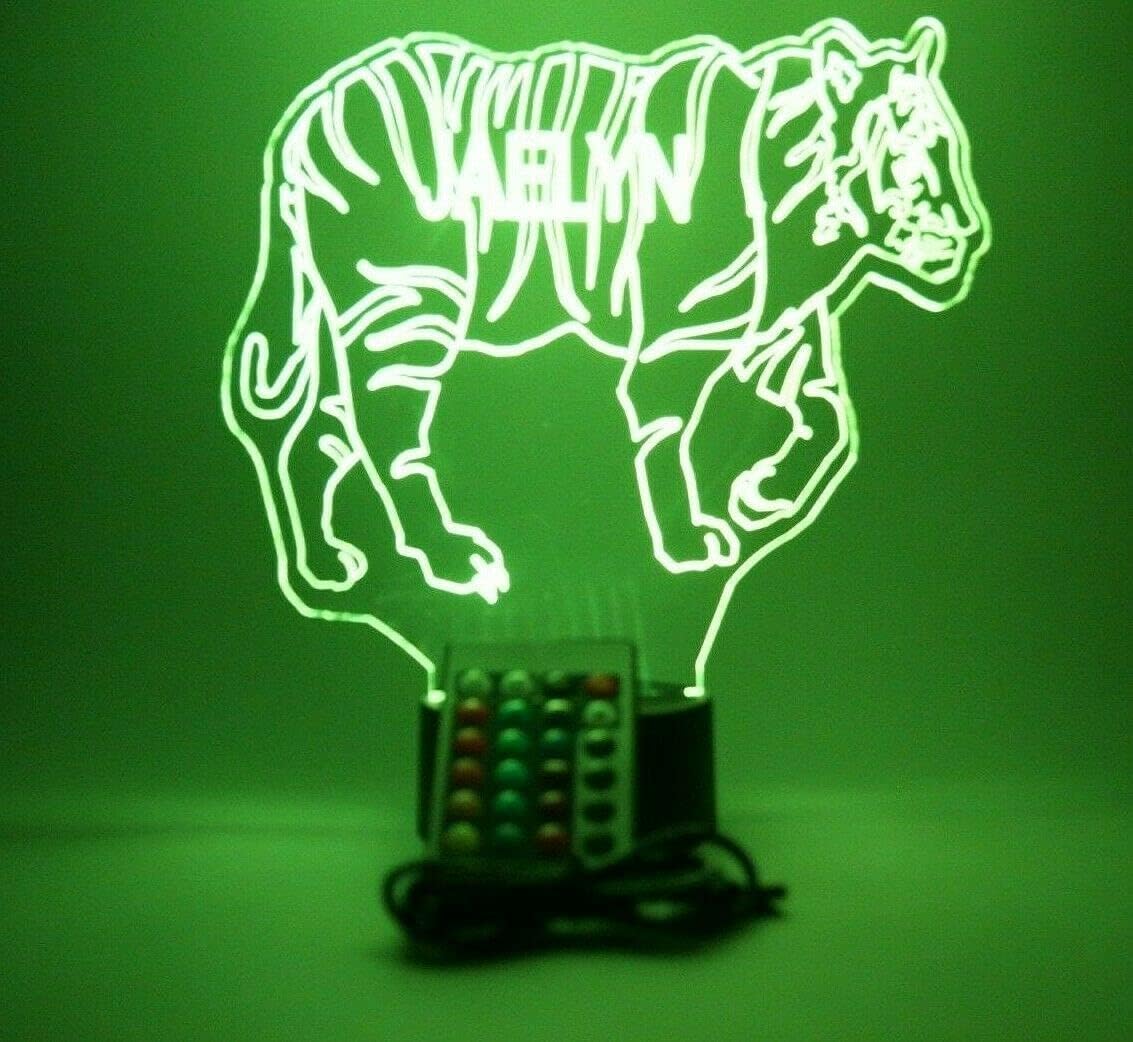 MIRROR MANIA Tiger Light Up Night Light Lamp LED Free Engraved Custom Name Personalized Large Strong Wild Tiger Animal Room Decor with Remote, 16 Color Options, Dimmer, It's Wow, Great Gift