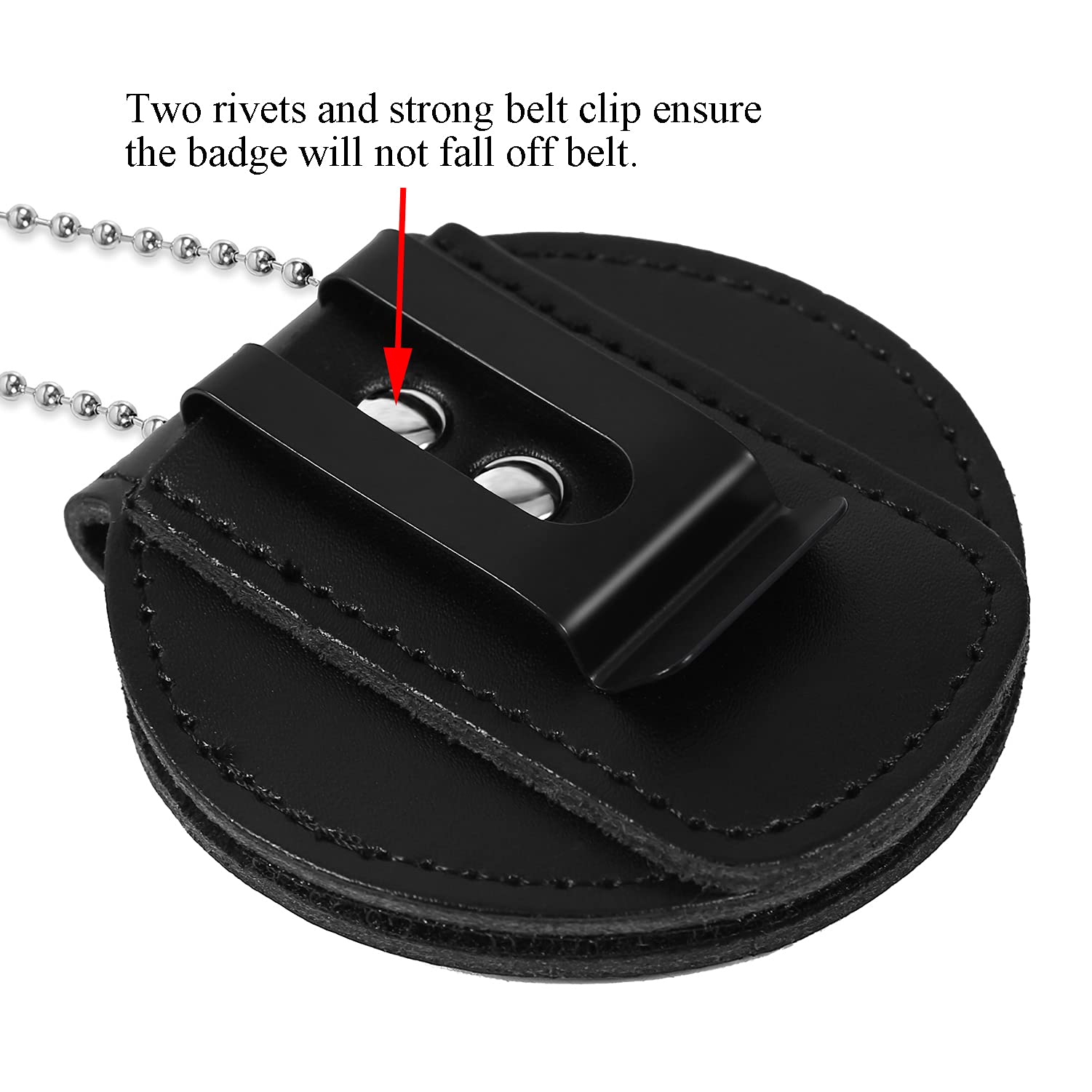 Sheriff Badge Holder Universal aus Rindsleder Metall Gürtelclip und Edelstahlkette Leder Strafverfolgung Badge Holder (Kreis Badge Holder)