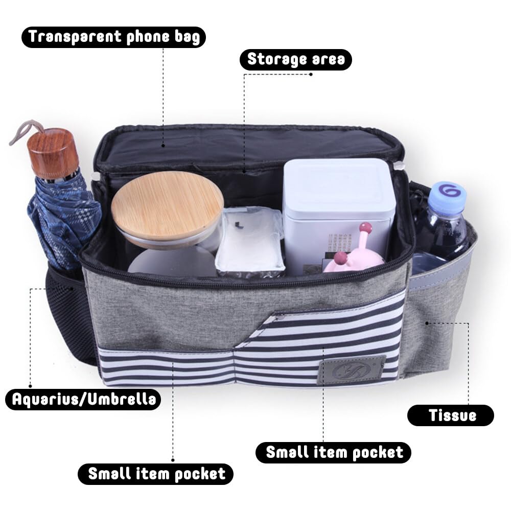 Jadin Bolso Carro Bebe, Multiusos Bolsa Carro Bebe con Correas de Hombro para Biberones, Pañales, Pañuelos y Juguetes, Bolso Bebe Carro Universales Accesorios Carro Bebe, Impermeable