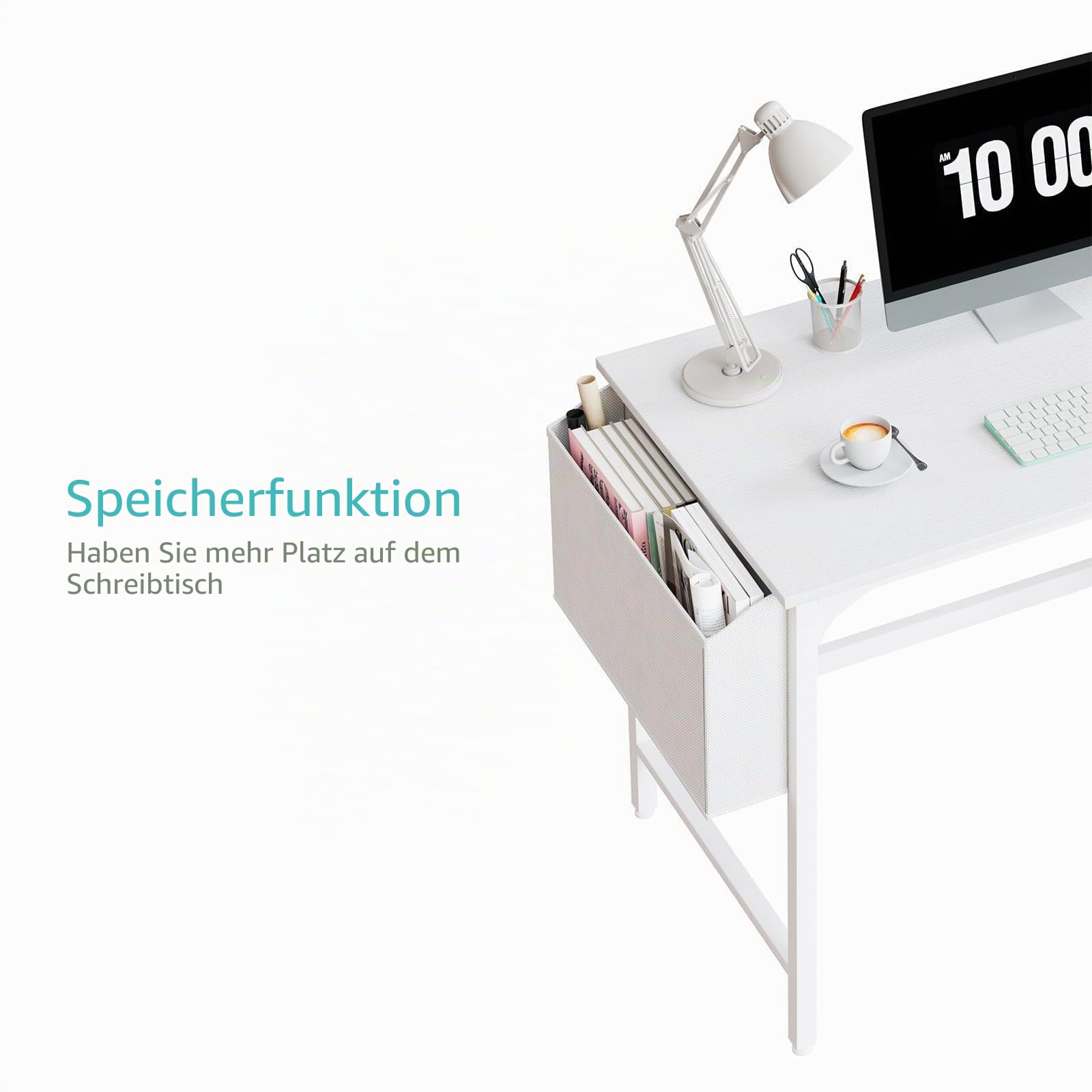 Lufeiya Schreibtisch mit Schubladen Klein Schreibtisch Weiß 100X48cm Computertisch mit Stauraum für Büro Wohnzimmer Schlafzimmer