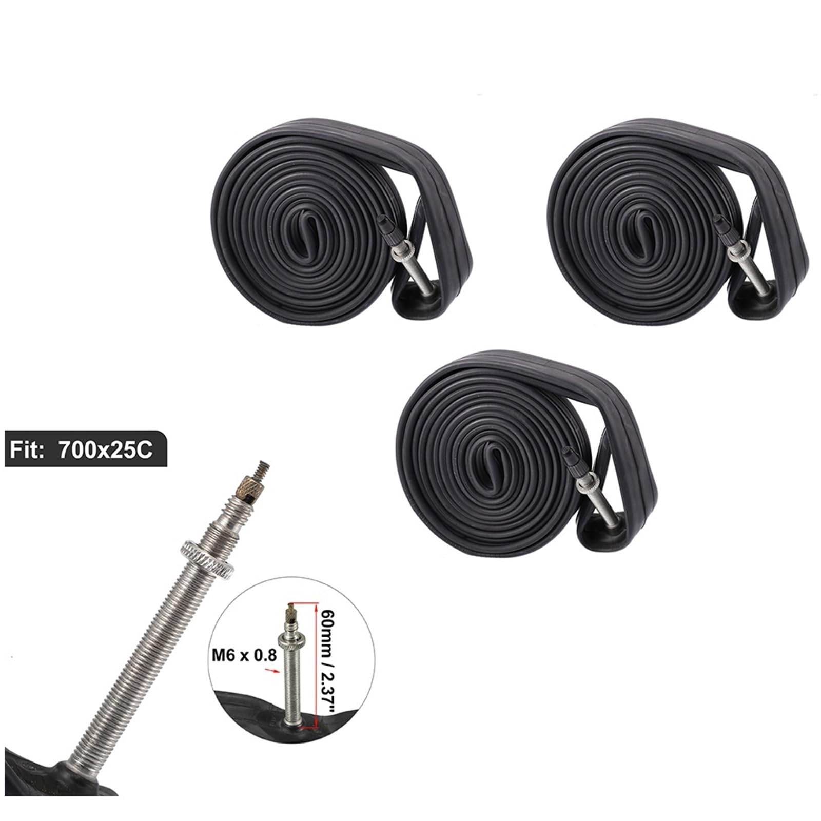 Generisch Fahrrad, 3 Stücke 700x25C Fahrradschlauch Gummi 48mm/60mm Französisches Ventil - Rennrad MTB Fahrradteile