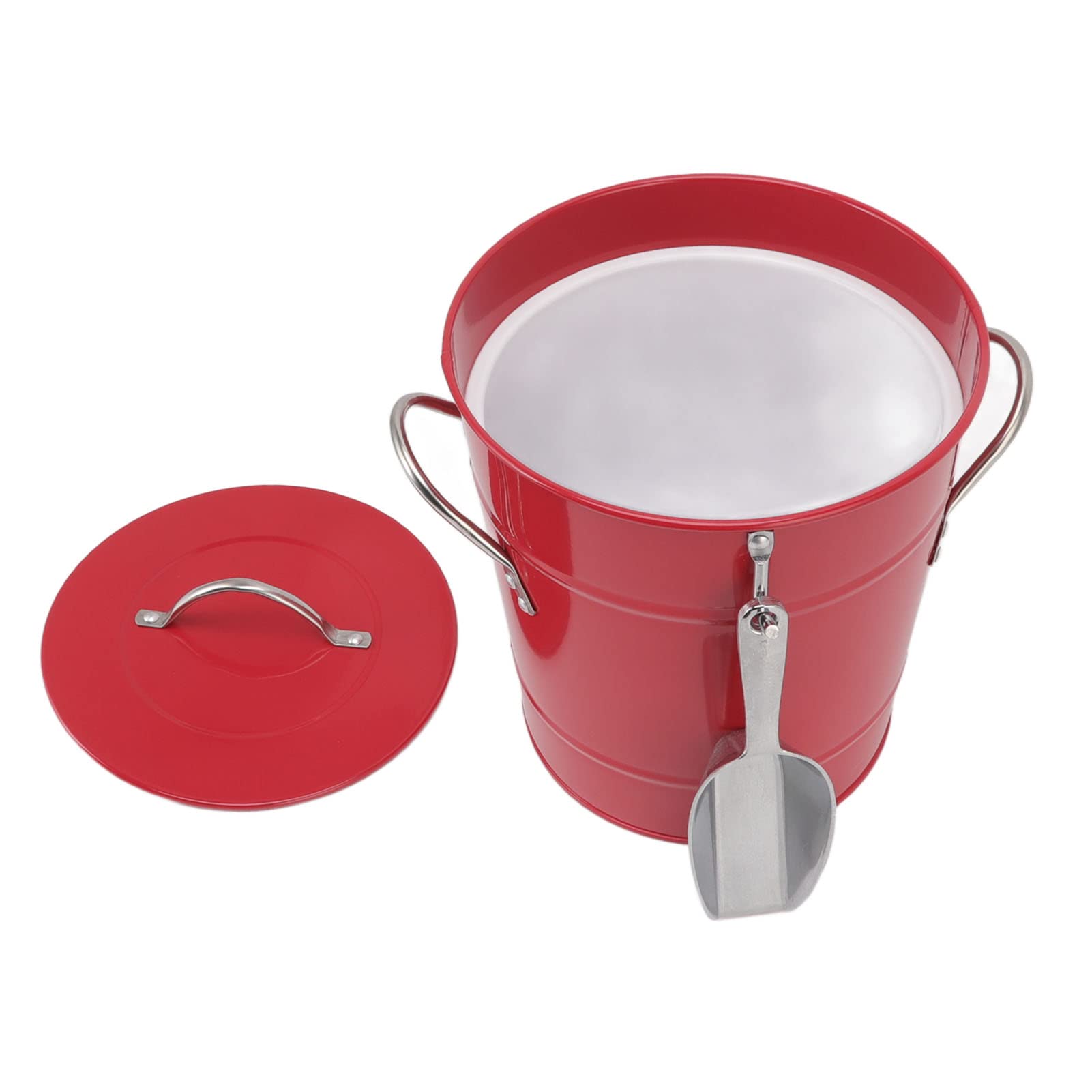 Cubitera Redonda Plástico Enfriador de Cerveza con Pala Galvanizada para Bar en Casa Rojo
