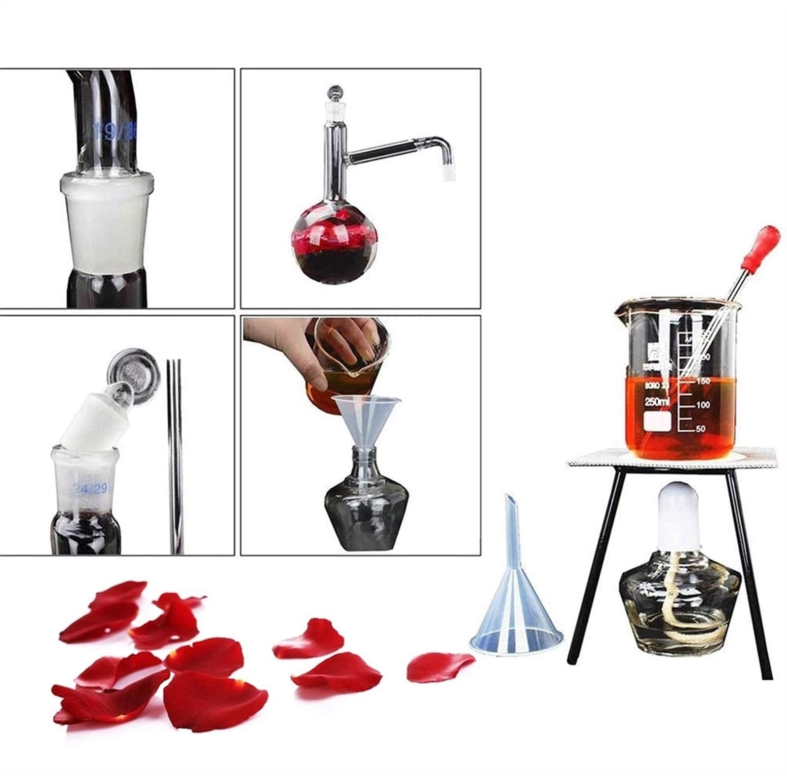 Kit di Set di esperimenti chimici per filtri per Acqua distillata con Alcol, unità di distillazione Attrezzatura da Laboratorio Vetreria Oli Essenziali 100 ml Vuoto per esperimenti chimici