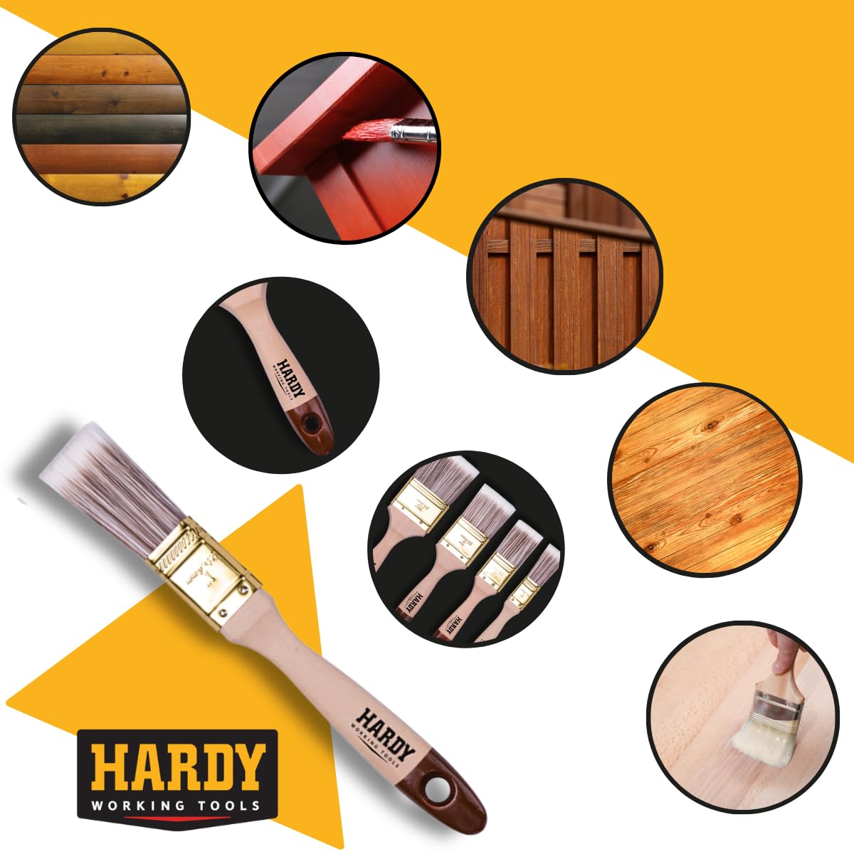 HARDY WORKING TOOLS Zestaw płaskich pędzli 18-częściowy, 6 sztuk – 25, 50, 75 mm szerokości, zestaw pędzli malarskich z drewnianym uchwytem, zestaw pędzli do lakieru, seria 45*, 18 szt., A0282-030500