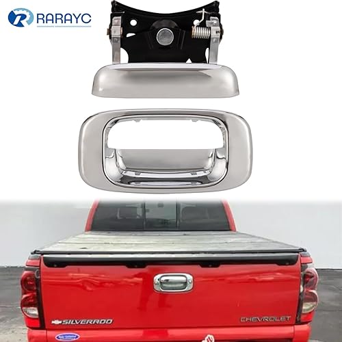 Miniatura 2 de RARAYC Manija de puerta trasera y bisel cromados  Reemplazo para Chevy Silverado GMC Sierra 1500 2500 3500 1999-2007  Reemplaza# 15997911, 15228539,