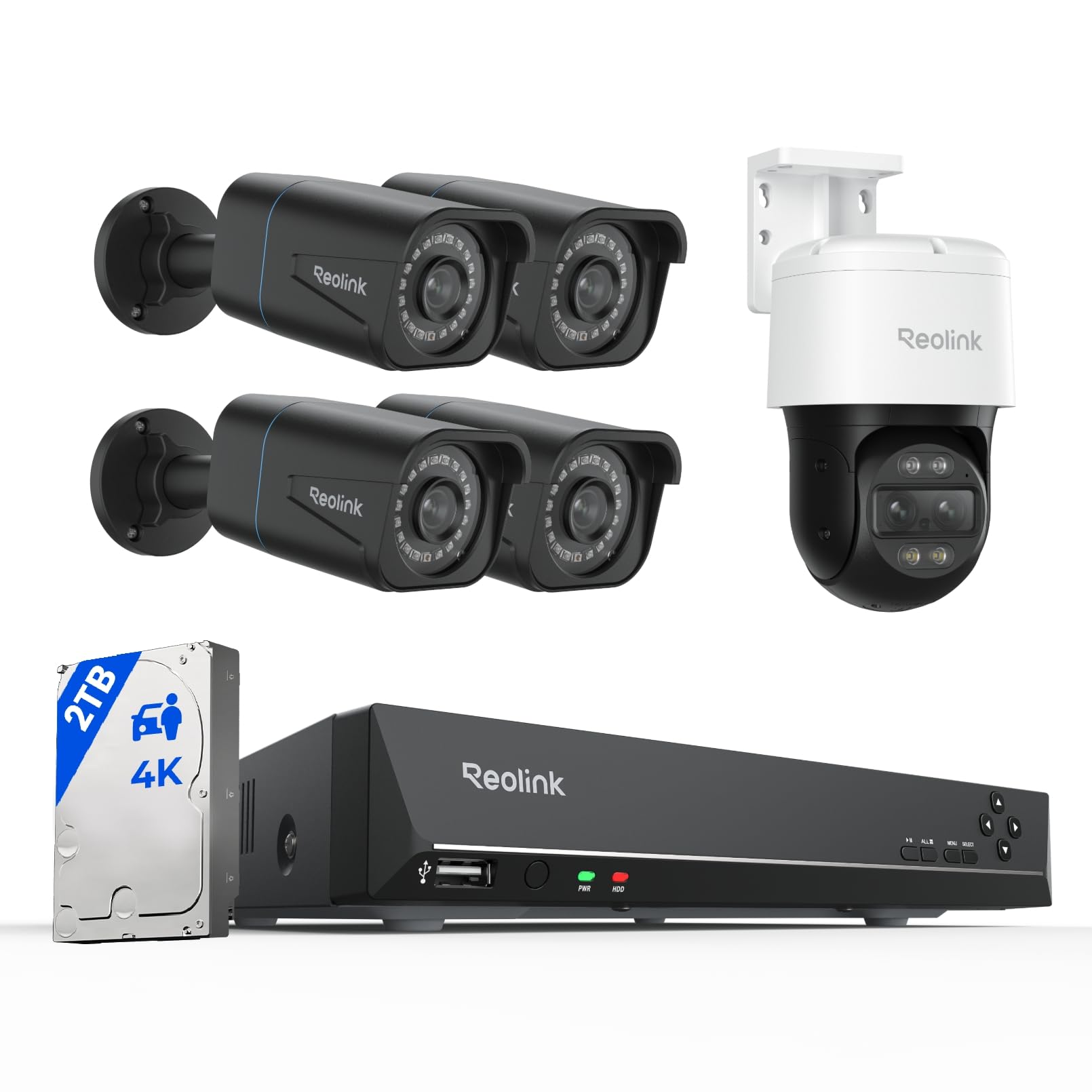 Reolink 4K Überwachungskamera Aussen Set, 8CH Videoüberwachung mit 5X 8MP PoE Kamera und 2TB HDD NVR für 24/7 Aufnahme Innen Outdoor, 6X Hybridzoom, Auto-Tracking, RLK8-800B4-B&TrackMix PoE