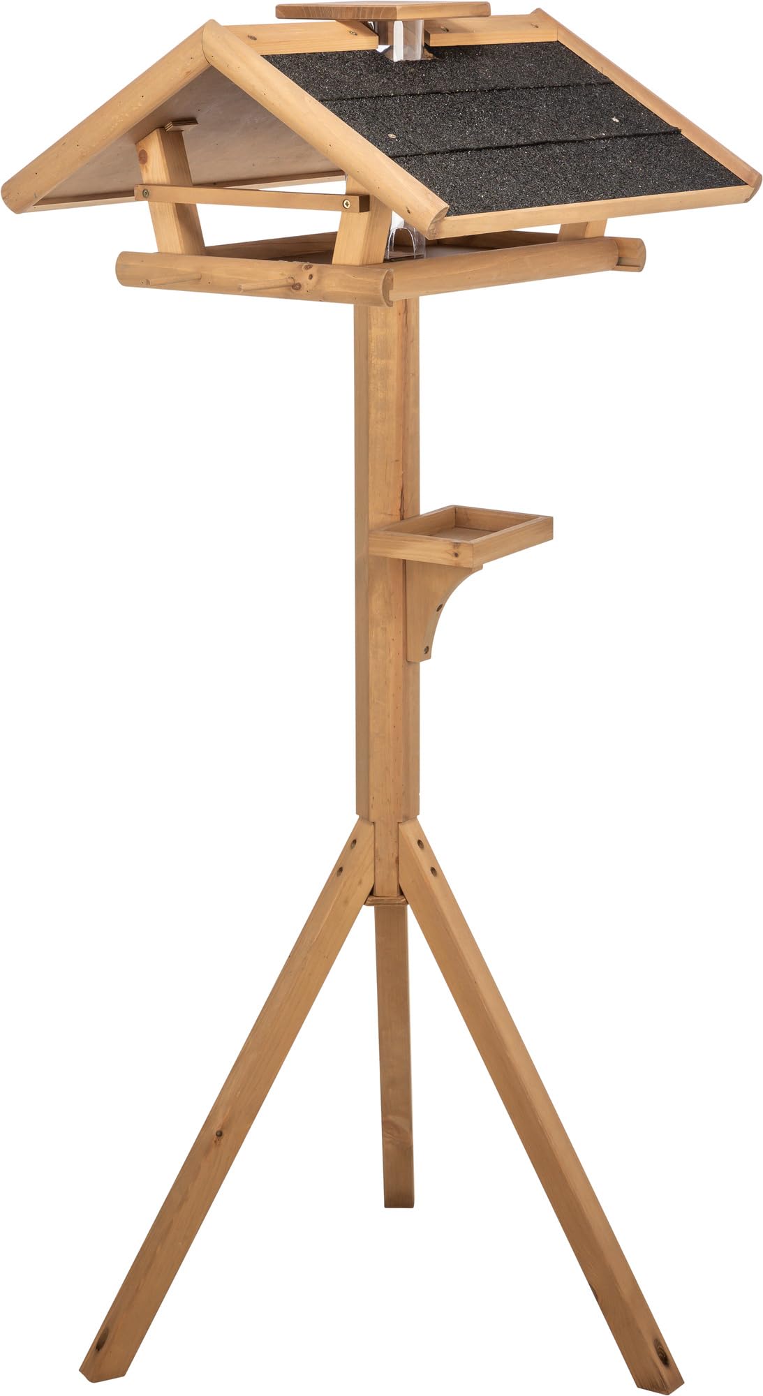 TRIXIE Vogelfutterhaus mit Ständer - Silo mit abnehmbarem Deckel hält Futter trocken & sauber - 4 Sitzstangen, auch für Meisenknödel - Futtertisch für Bodenfresser - 55 × 27 × 53 cm - 1,40 m - 55809
