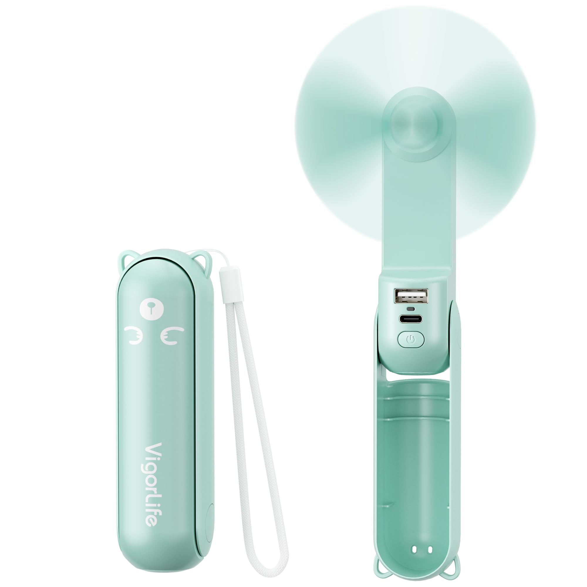 Ventilateur Portable Rechargeable 3 En 1 - Avec Lampe Torche Et Batterie Externe (USB, 19h Autonomie)