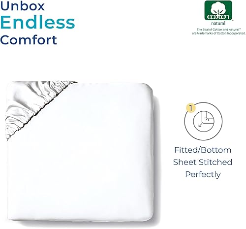 Miniatura 4 de Sábana bajera ajustable de 1000 hilos, 100% algodón egipcio, solo sábana bajera, color blanco, larga, tamaño individual, 22 pulgadas, algodón puro
