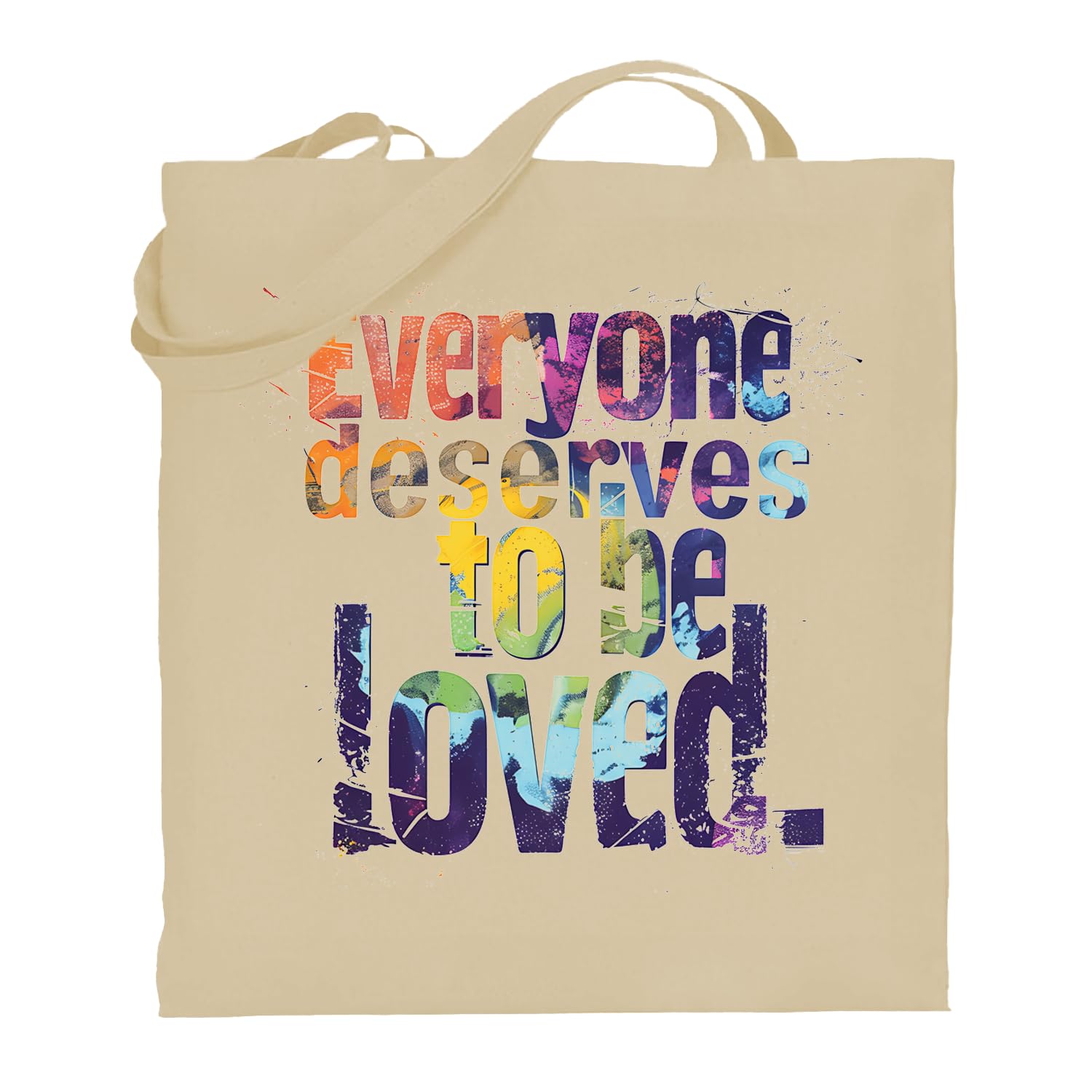 Printshirts Everyone Deserves To Be Loved Tote Bag – Funny LGBTQ+ Reusable Shopper – Pride Flag Design – Eco Cotton Bag for Gifts, Festivals, Protests & Everyday Use (Natural)