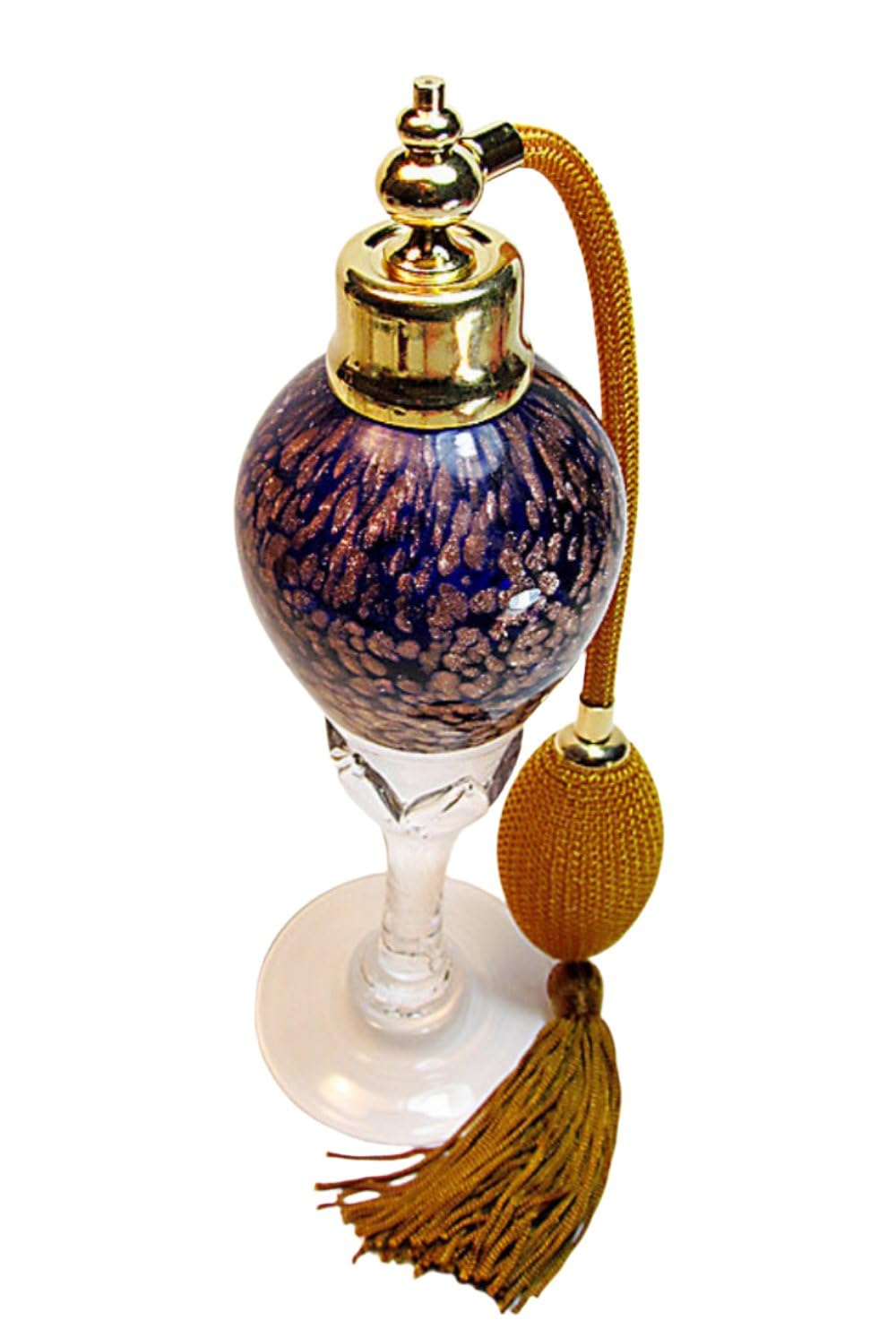 Alice-Aliya Art Crystal Glass Perfume Refillable Bottle With Brown Gold Bulb And Tassel Perfume Atomizer Attachment.