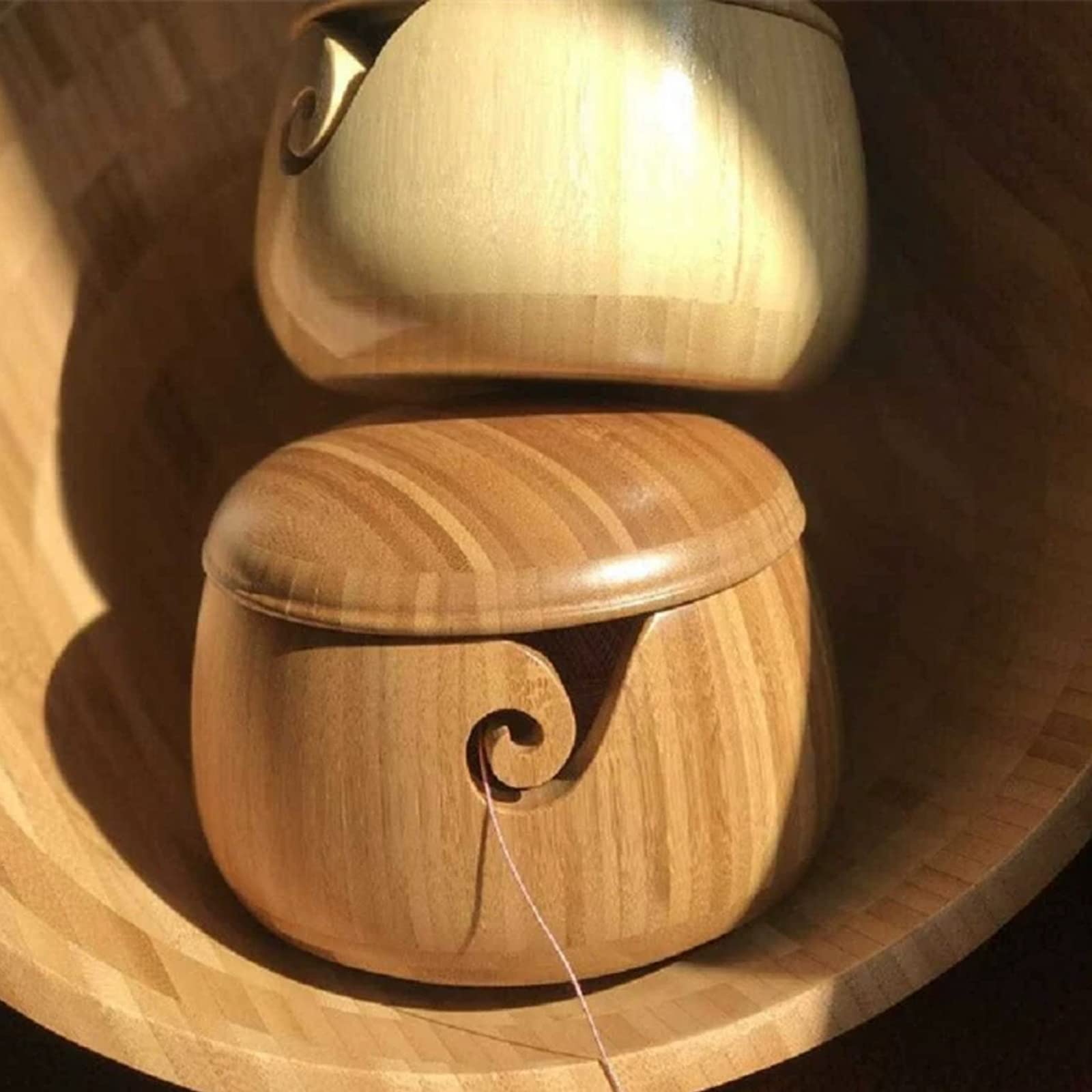 Ciotola Filato in Legno, Portatile Maglieria Ciotola, con Fessura Il Filo e Fori, per Lavori ad Ago, Uncinetto, Maglia, Decorazioni per Casa