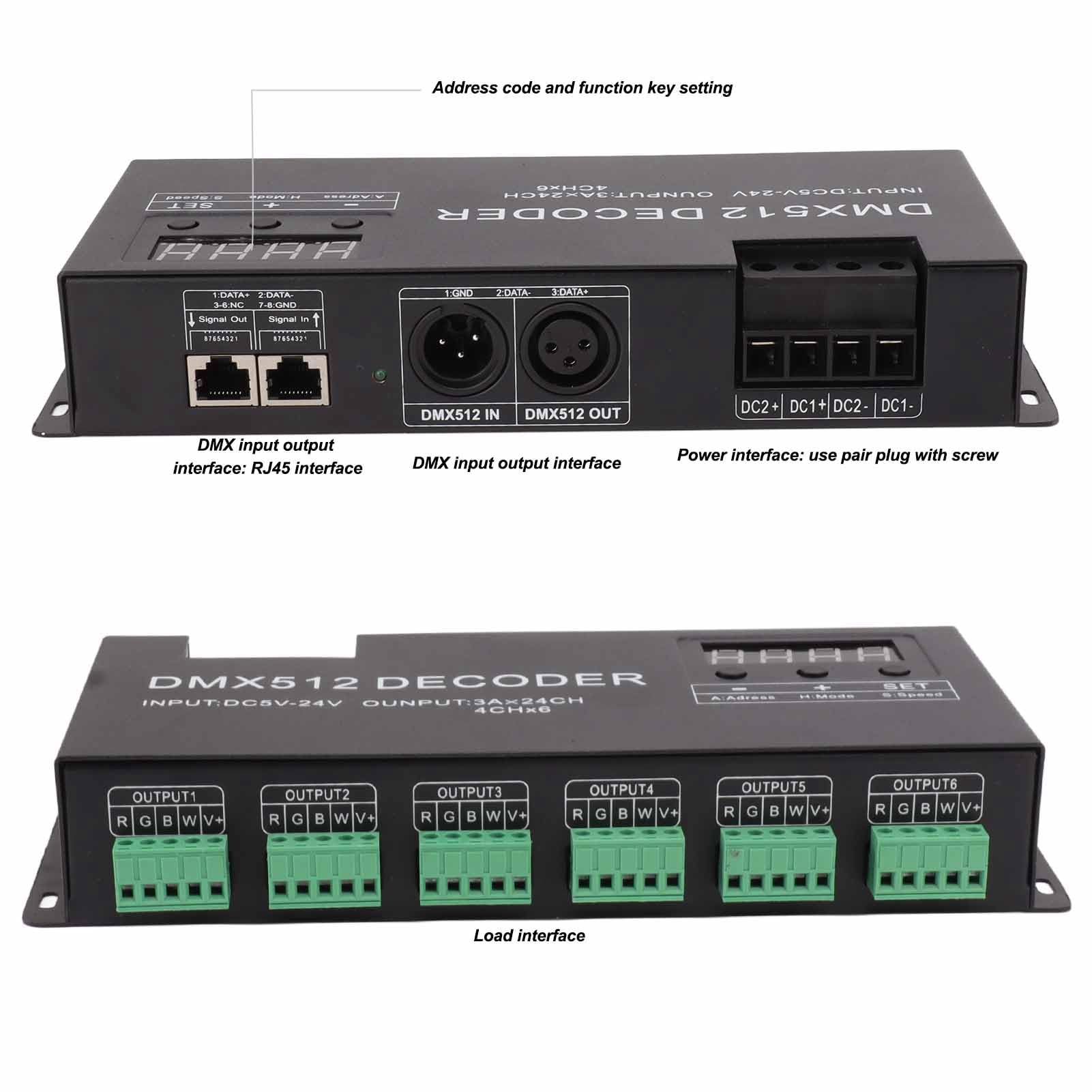 Controlador de intensidad RGBW DMX512, 24 canales DMX decodificador RGBW DMX512, controlador LED para escenario DC5V-24V, dispositivos de grabación de estudio