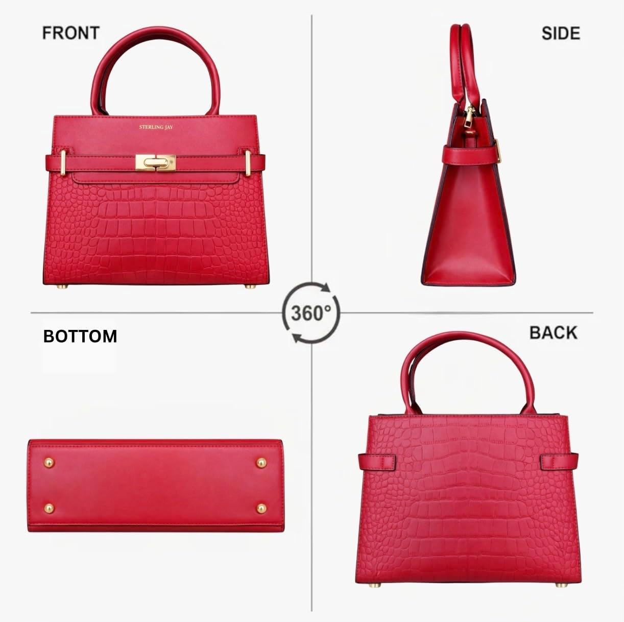 Women’s Croc-Embossed Satchel Handbag (Hermes Kelly Replica) – Top Handle Purse with Adjustable Crossbody Strap - Image 4