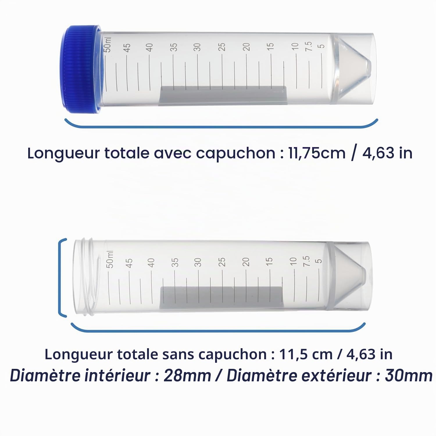 50 ML bleu Tube a Essai Plastique Tube,Tubes à Essai Gradués,Tube à Échantillons avec Bouchon à Vis,Cryotubes En Plastique Laboratoire Tube Centrifugeuse Fond Plat 20 Pièces