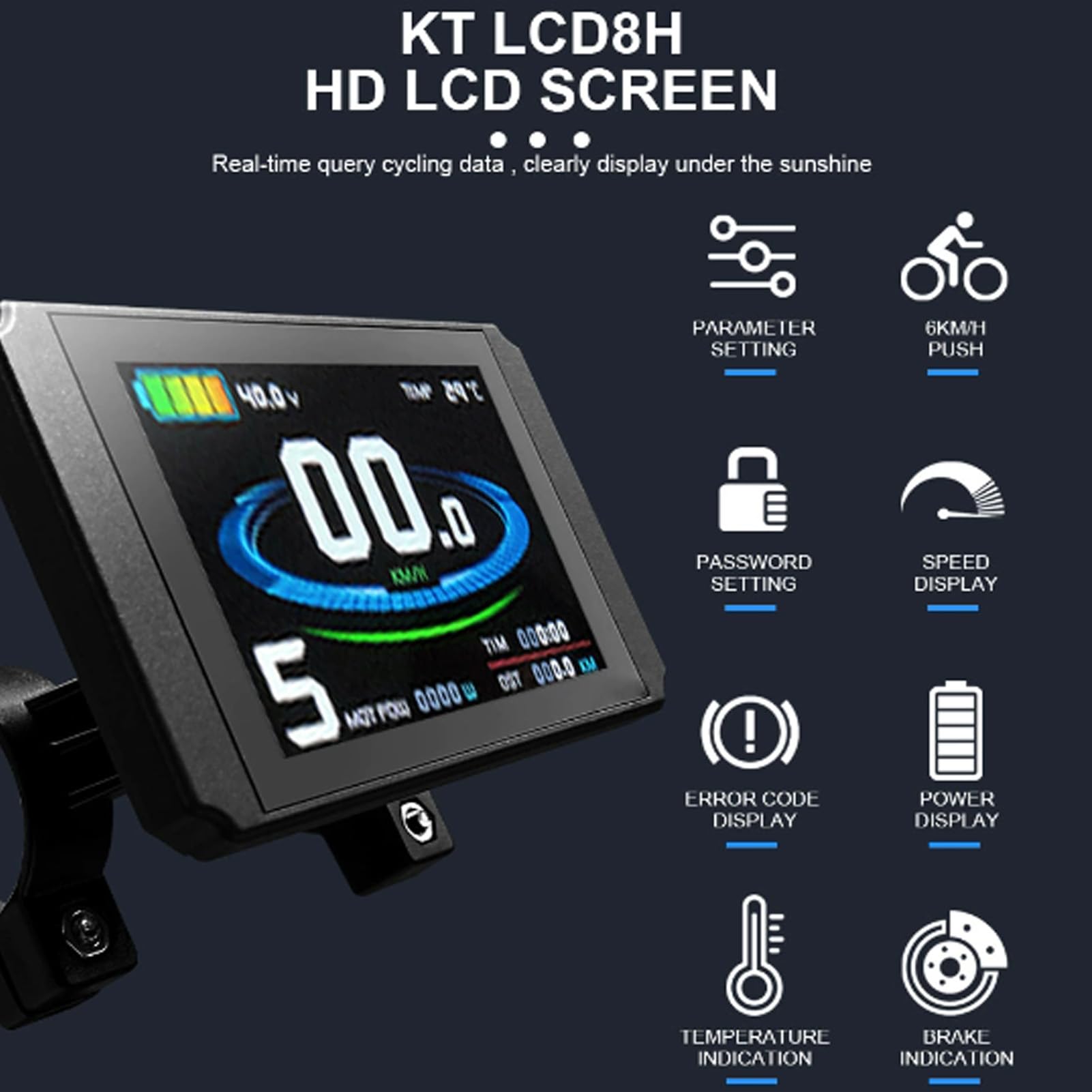 Buachois Pantalla LCD para Bicicleta Eléctrica, Pantalla de Color con Conexión Impermeable de 5 Pines y USB, Panel de Control y Medidor para Scooter Eléctrico, Compatible con Contr