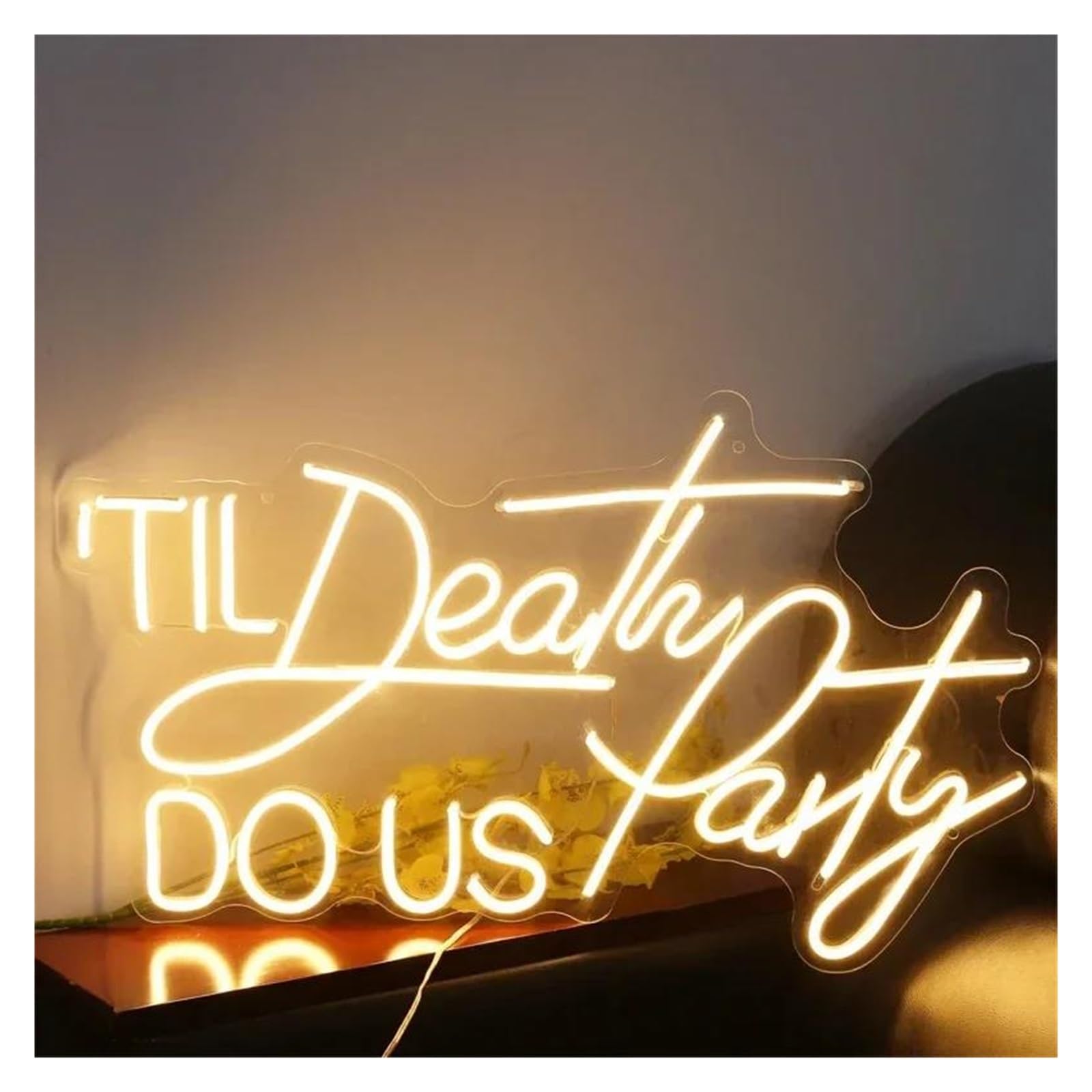 SHOUXI Sign Lamp Til Death Do Us Party Neon Sign for Wedding Backdrop Signs Light Home Wall Decoration Neon Hangs Decoration(A,80X48CM)
