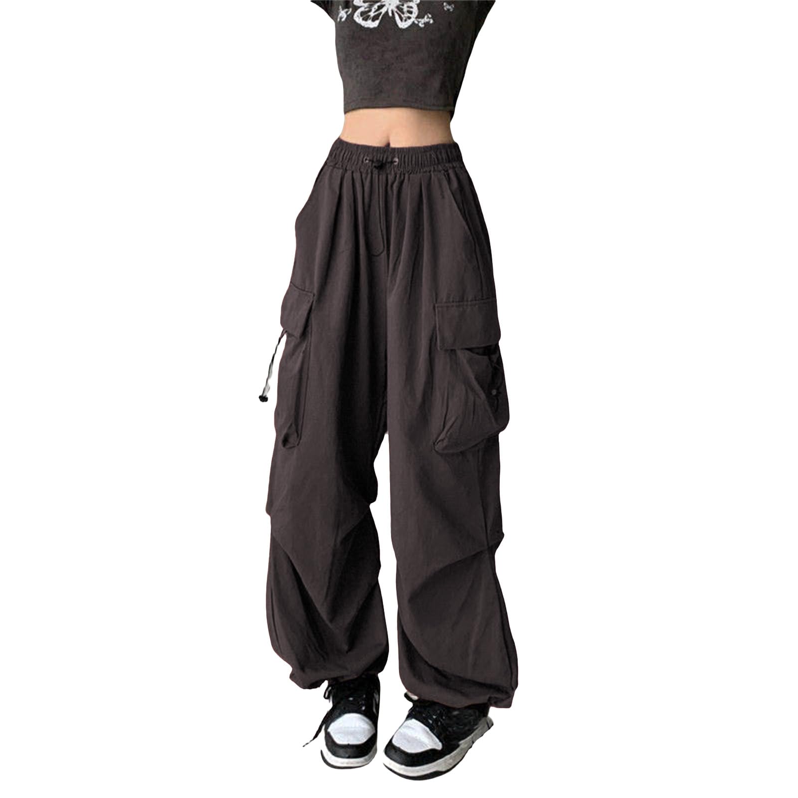 Baggy Cargo Pants for Women High Waist Loose Straight Leg Pants Casual Solid Parachute Trousers Y2K Streetwear Clothes