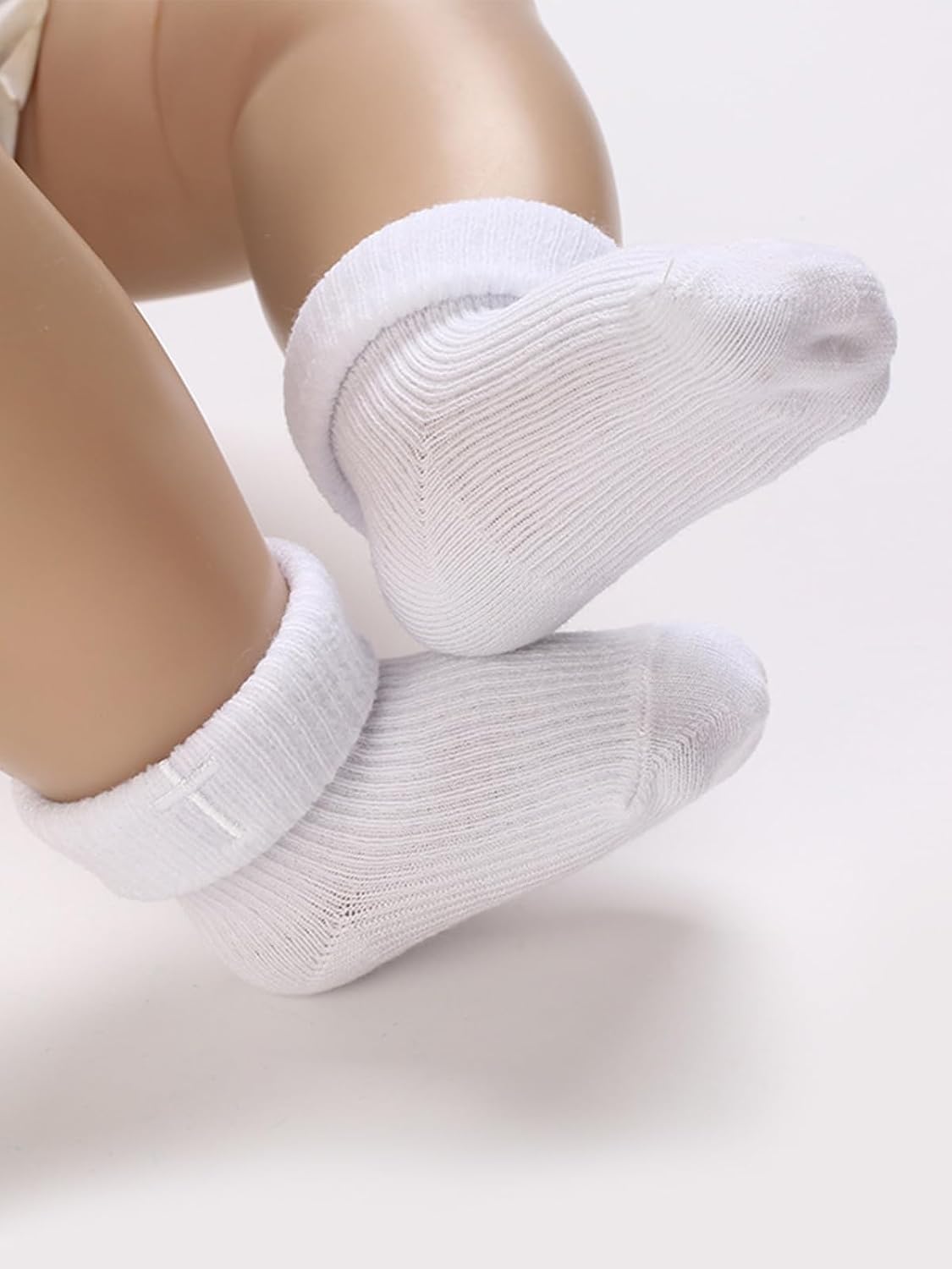 Baby Ankle Socks for Newborn Baptism – White Cotton Turn-Cuff Christening Socks with Gold Cross, Soft & Pure, Unisex
