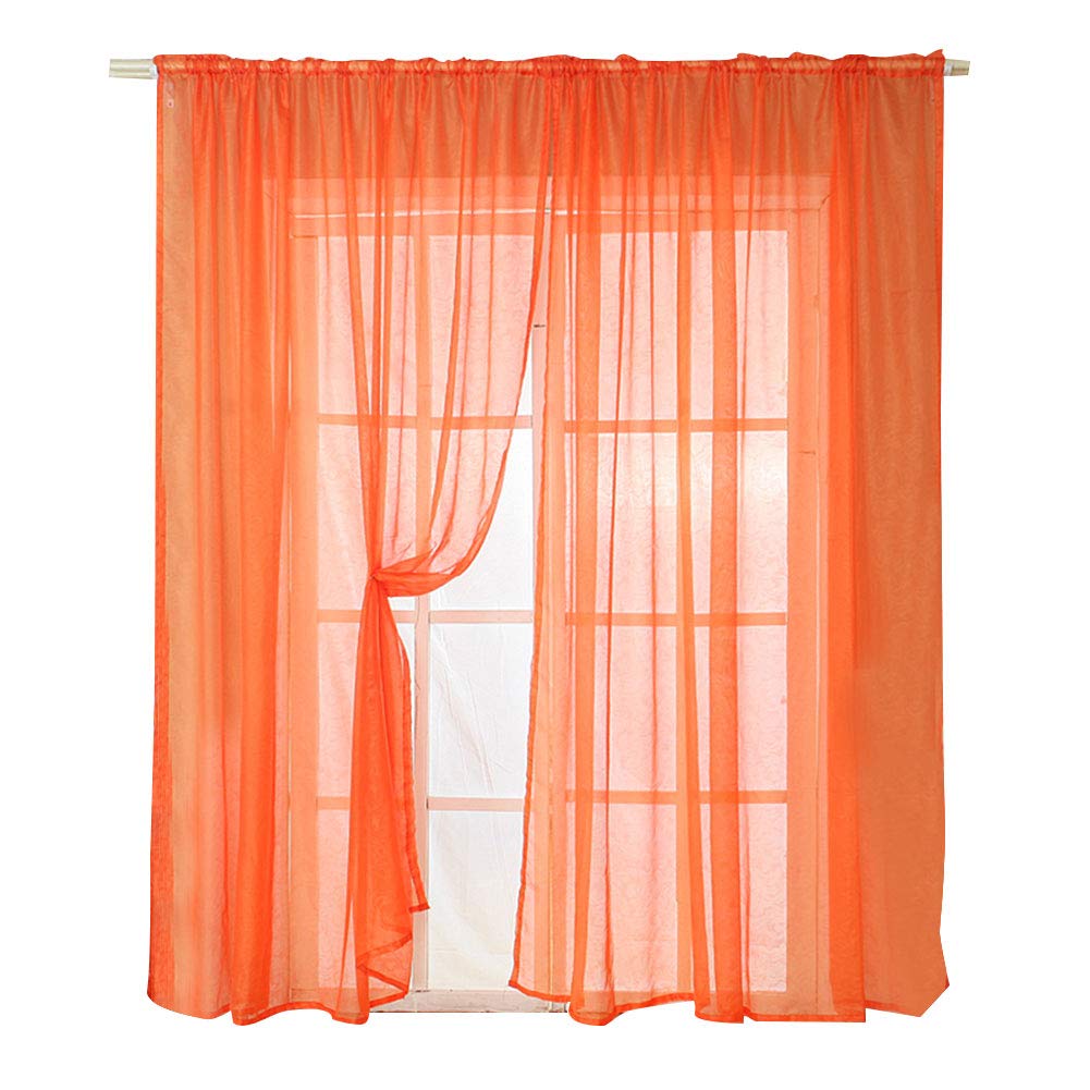 Wifehelper 2PCS Fashion Tulle Curtain Panel Transparent Curtain for Living Room Bedroom Kitchen(Orange)
