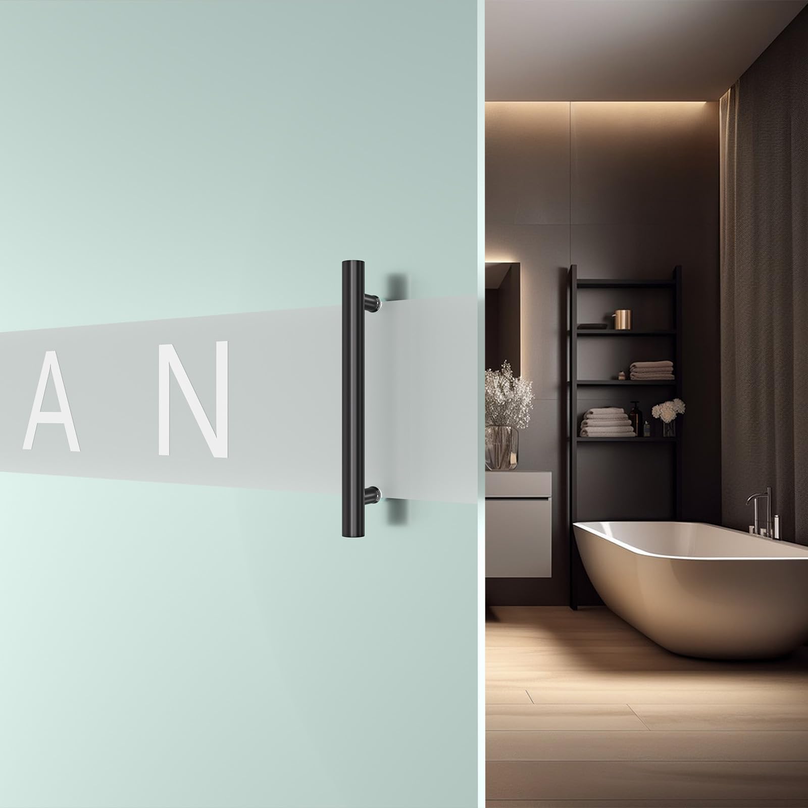 LVYIHAN Round Matte Black Barn Door Handles 30/60/90/120/150 Cm, Pull Push Long French Door Handle Double Sided - Image 3