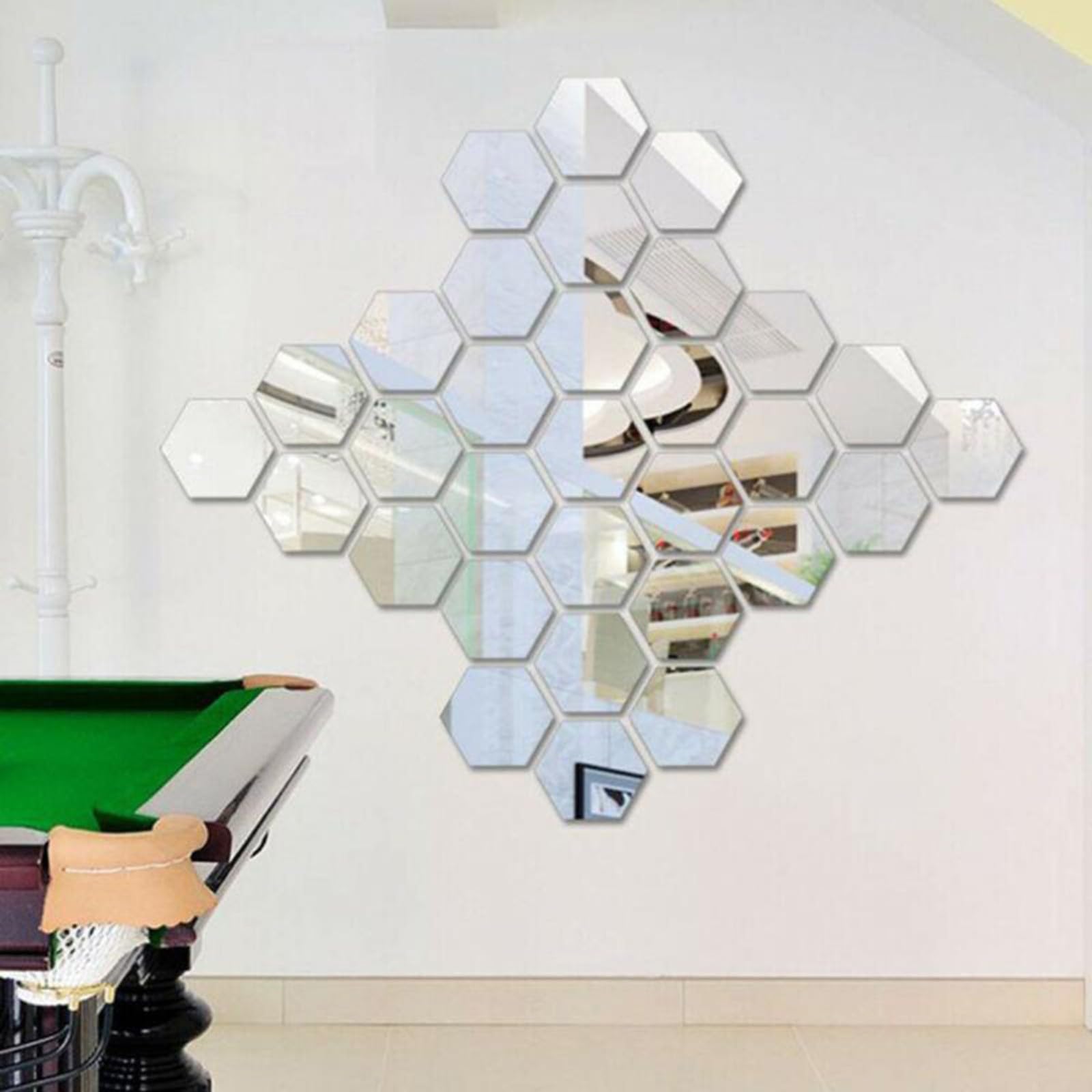 Heibteny As Picture Show Pack Of 12/36 Acrylic Mirror Hexagon Wall Stickers Tile Stickers Venyl Tiles Self-Adhesive 3D Wall Panels Kitchen Back Wall Tiles Adhesive Tiles Tile Film Kitchen Bathroom Decoration Size 3