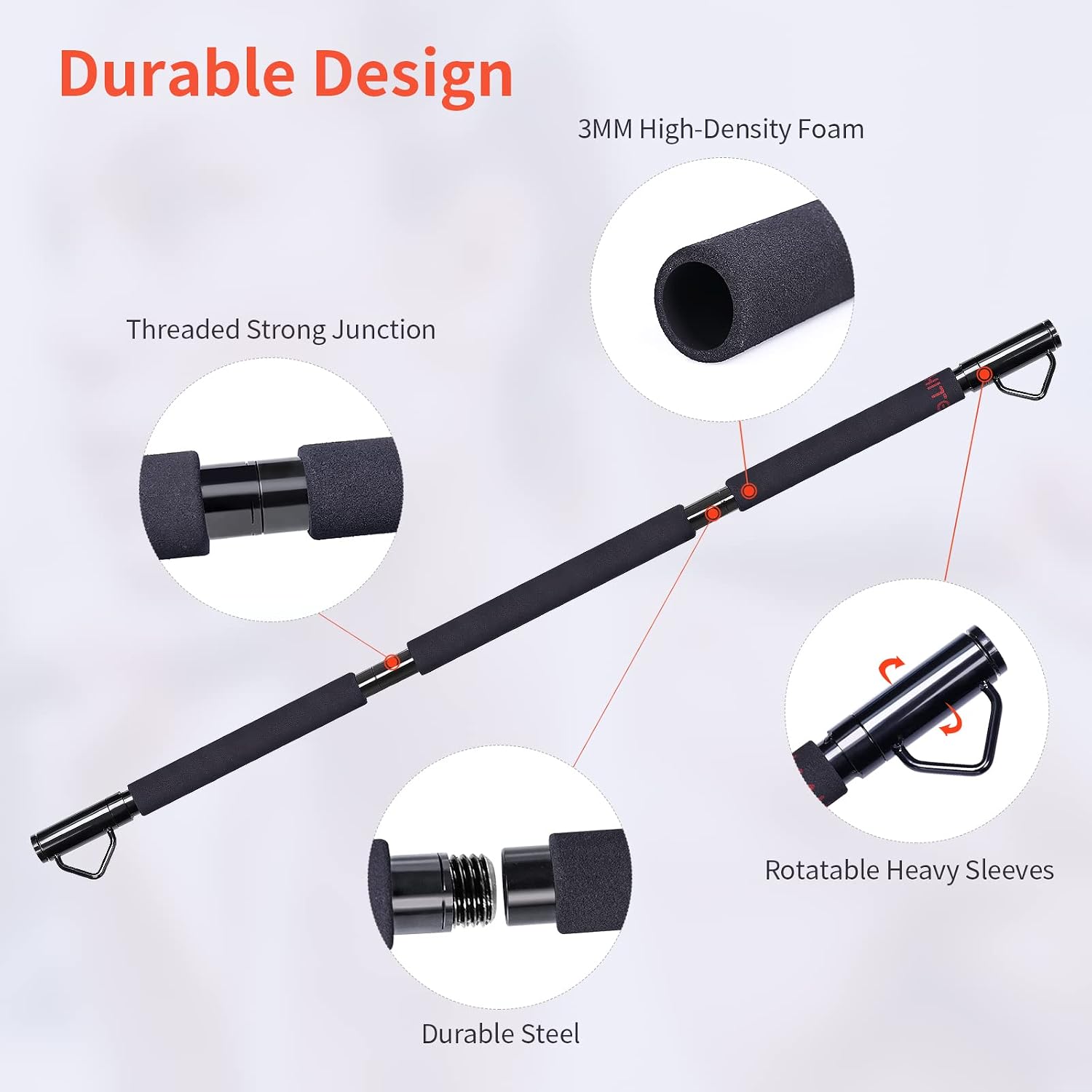 Resistance Band Bar for Body Workout, Squat, WeightLifting, Strength Training(43'' Lentgh, Max Load 500lbs) with Easy Grip Foam, Portable Training Accessories for Home Gym Fitness
