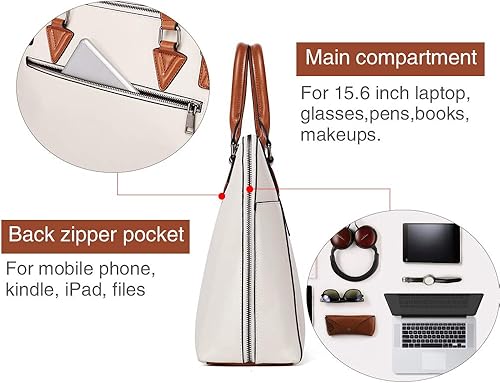 Miniatura 5 de BOSTANTEN Maletín de cuero para mujer de 15.6 pulgadas, bolso de hombro para laptop, oficina, trabajo, bolso cruzado, Bolso