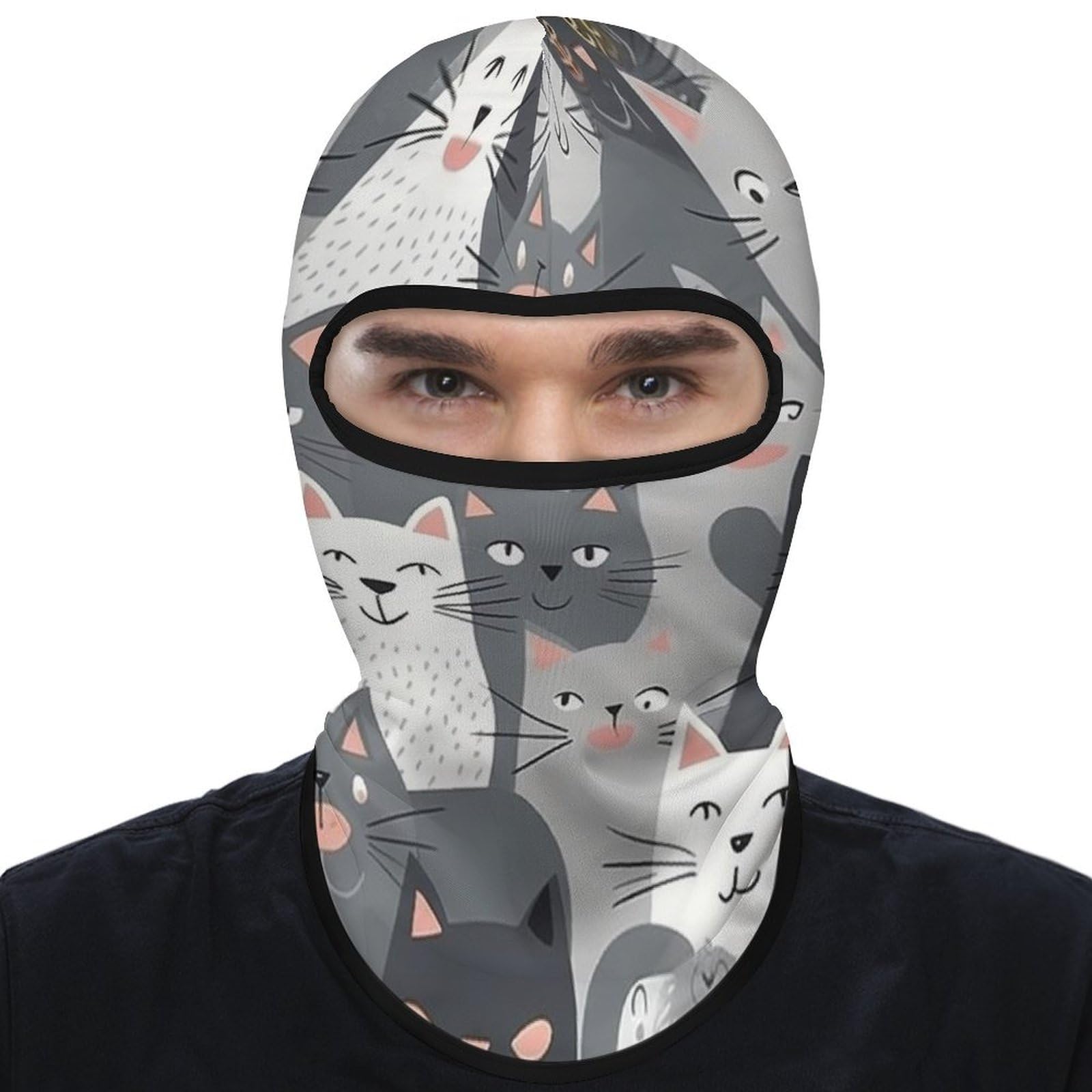 Breathable Balaclava, Cute Funny Grey Cats Pattern Face Cover, Ski Mask for Outdoor Sports & All-Season Use