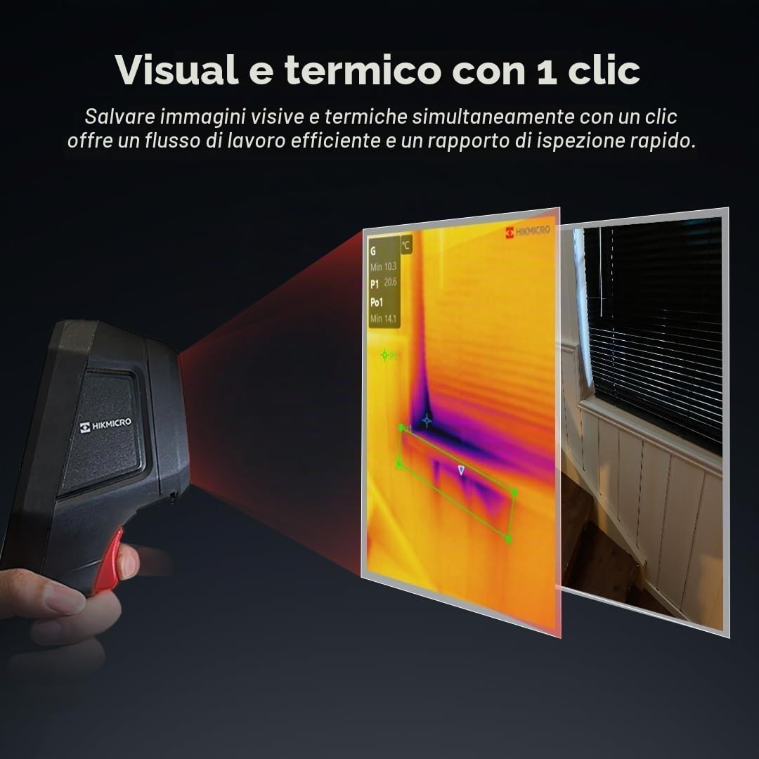 HIKMICRO B10 Telecamera termica con risoluzione 256 x 192 IR con telecamera visiva da 2 MP, misurazione a schermo intero, 25 Hz，LCD 3,2", IP54, intervallo di temperatura -4°F~1022°F