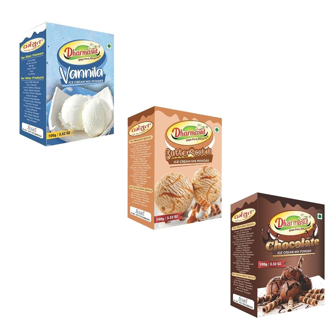 Dharmasut Vanilla + Butterscotch + Chocolate Ice Cream Powder 300g (Pack of 3)