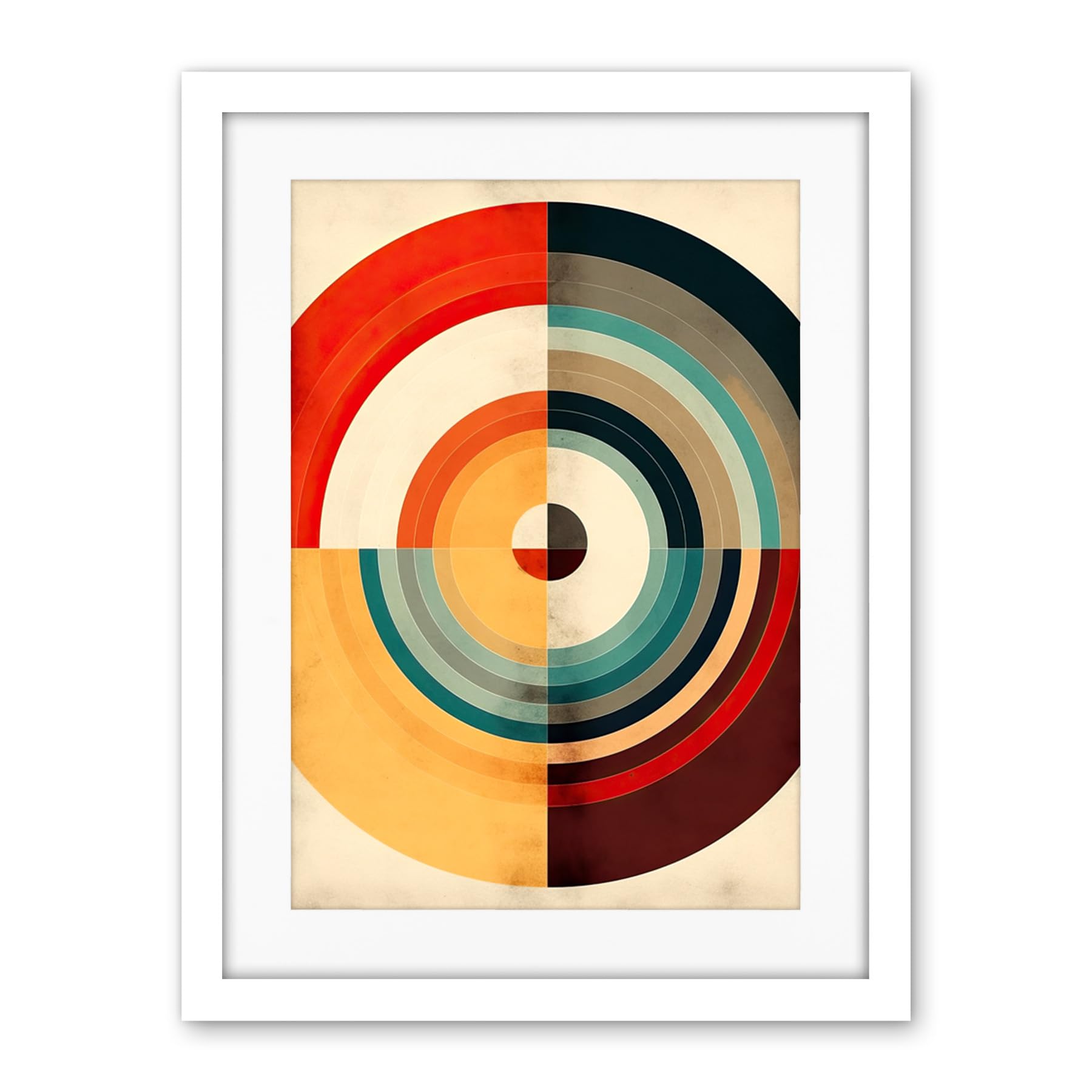 Artery8 Concentric Circles Bauhaus Style Minimal Colourful Vintage Artwork Framed Wall Art Print 18X24 Inch