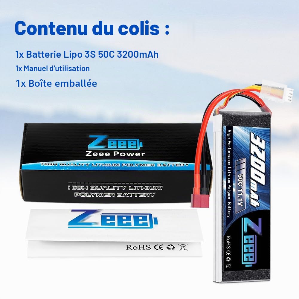 Zeee 3S Lipo Batterie 50C 2200mAh 11.1V XT60 RC Batterie Courte (2 pcs)