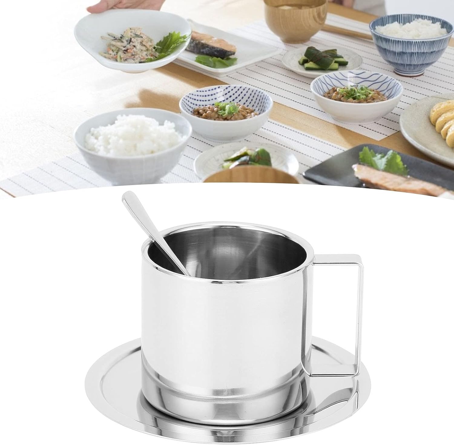 Topyond Stainless Steel Coffee Mug, DoubleLayer Insulated Milk with Spoon