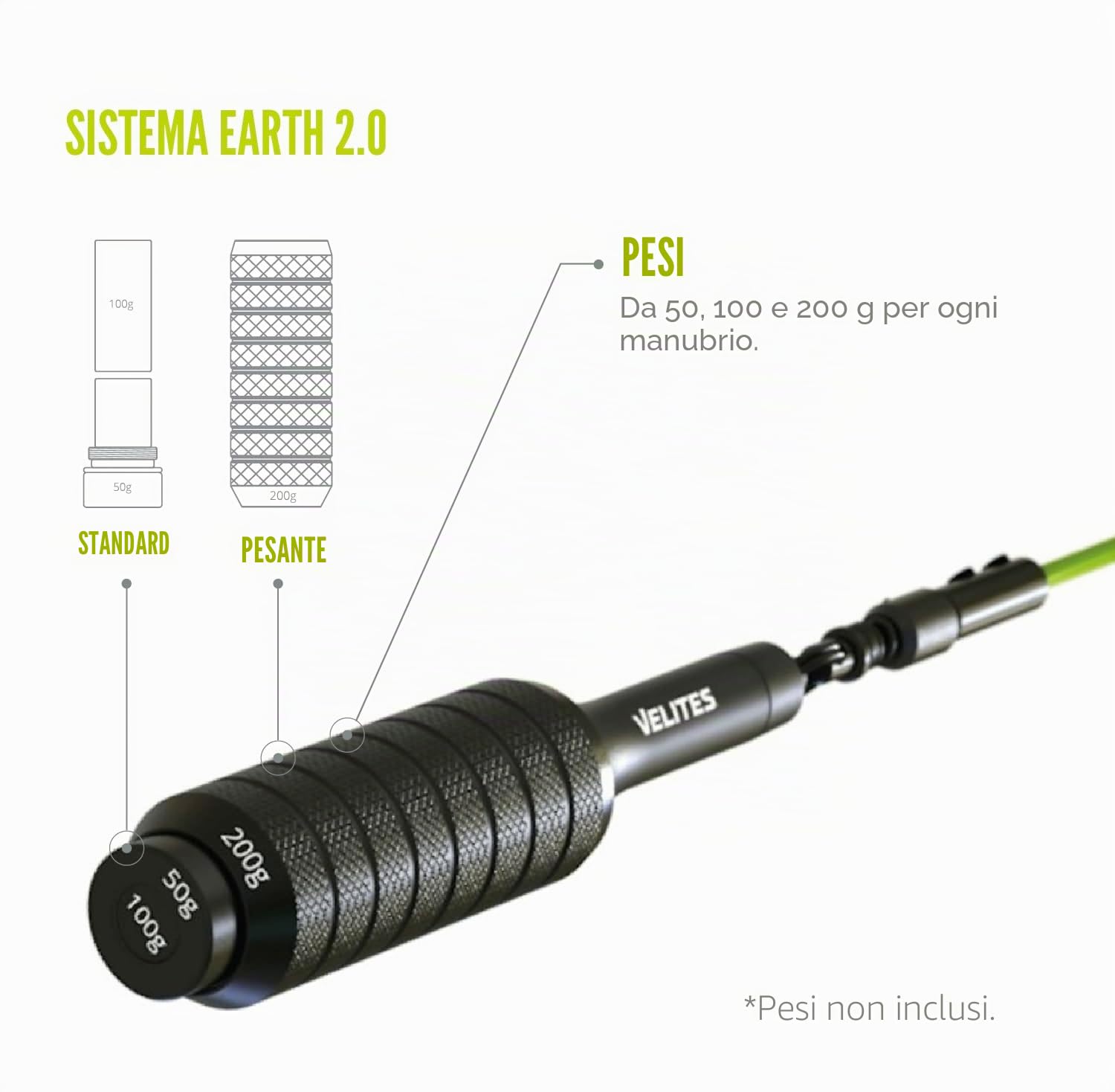 Velites Earth 2.0 - Corda per saltare con pesi per crosstraining, boxe e fitness, ideale per massimizzare lo sforzo muscolare | Corda da allenamento