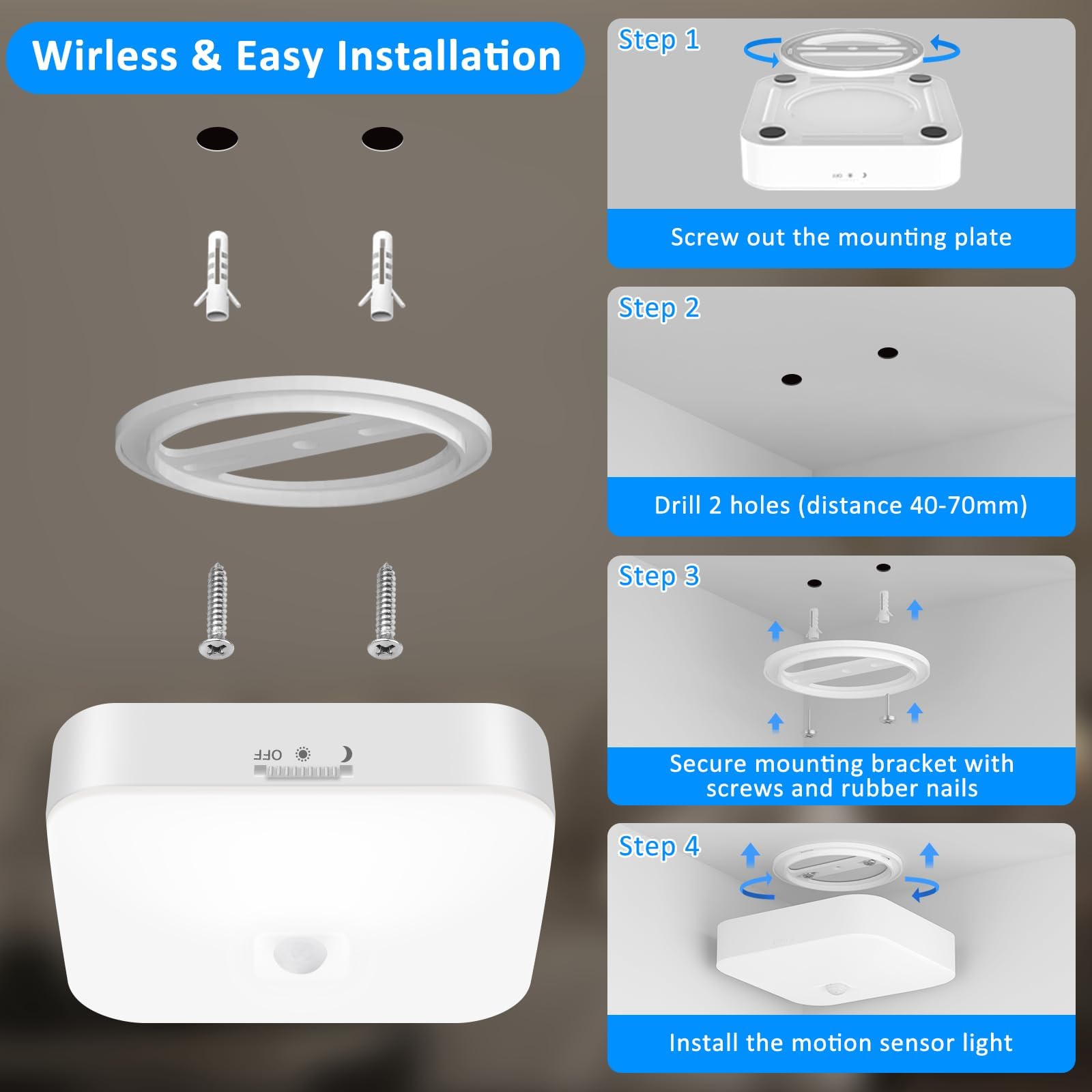 LOVHAUS Plafoniera LED Con Sensore Di Movimento Integrato 24W, Plafoniera LED Con Telecomando IP54 4000K, Plafoniera LED Rotonda Per Scala E Ingresso | Leroy Merlin