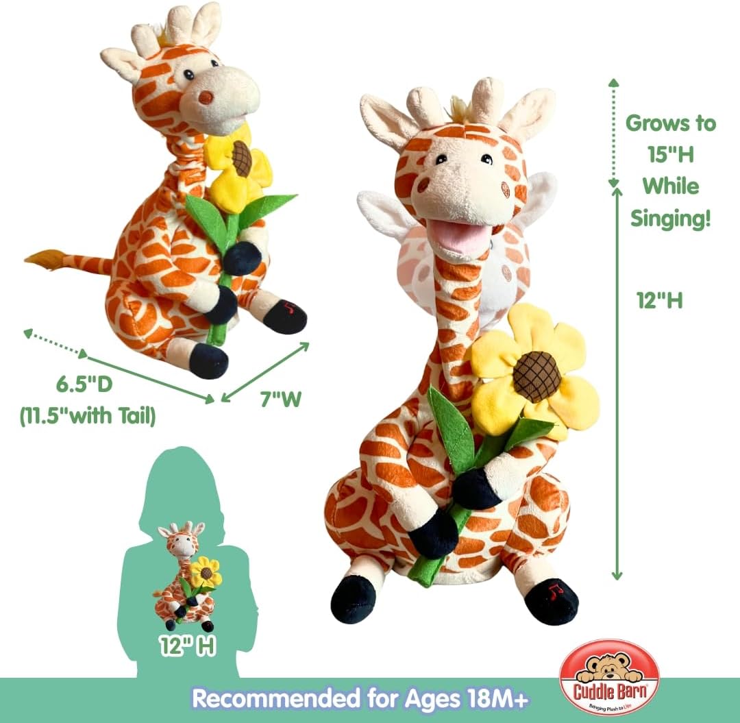 Animated Plush Giraffe - Gerry | Neck Grows and Sings Song "Your Love Lifts Me Higher" | Sweet Gift for Valentine's Day or Everyday | Romantic, Sweet, Cute Stuffed Animal for All Ages - 12 inches