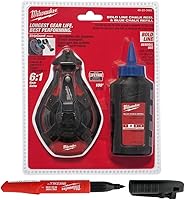 Milwaukee 48-22-3982 100ft Bold Line Chalk Reel with StripGuard Clutch, Red Chalk & Inkzall Marker for Jobsite Precision