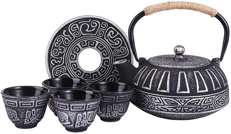 COOGOU Cast Iron Teapot Set Japanese Style Tea Kettle with Infuser, Enameled Interior Cast Iron Tea Pot with 4 Teacup