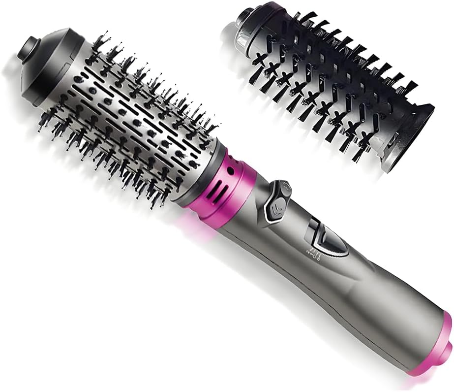 Rotating hot air brush, round brush hair dryer with 2 interchangeable brushes, thermal brush, negative ion curling iron for dry and wet hair, hot air brush, can be used as a hair dryer and